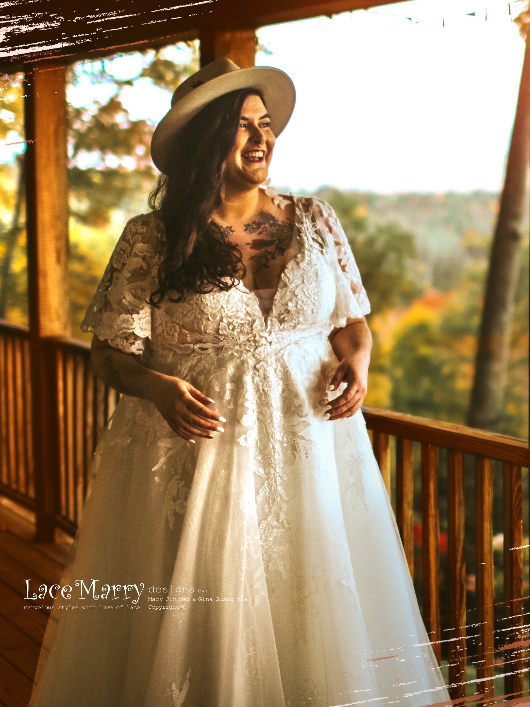 CELINE / A Line Wedding Dress with Flutter Sleeves - LaceMarry CELINE / A Line Wedding Dress with Flutter Sleeves - LaceMarry
