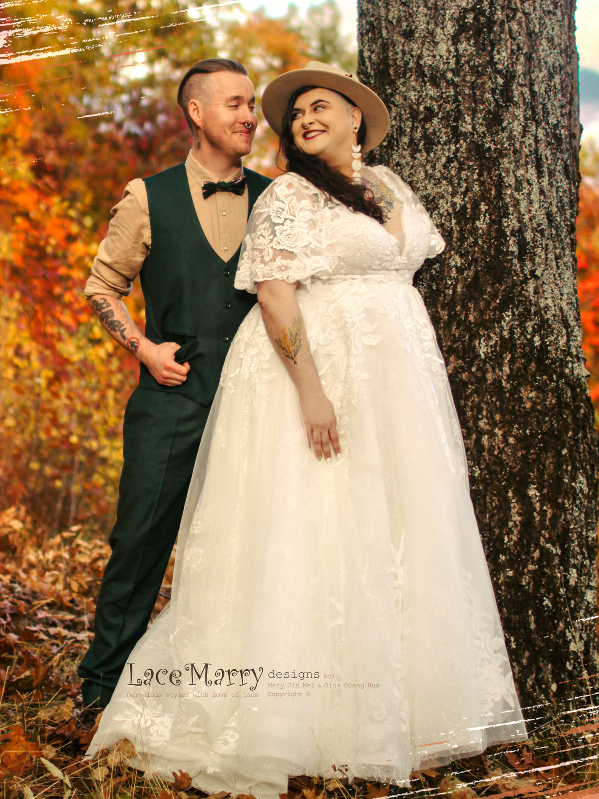 CELINE / A Line Wedding Dress with Flutter Sleeves - LaceMarry CELINE / A Line Wedding Dress with Flutter Sleeves - LaceMarry