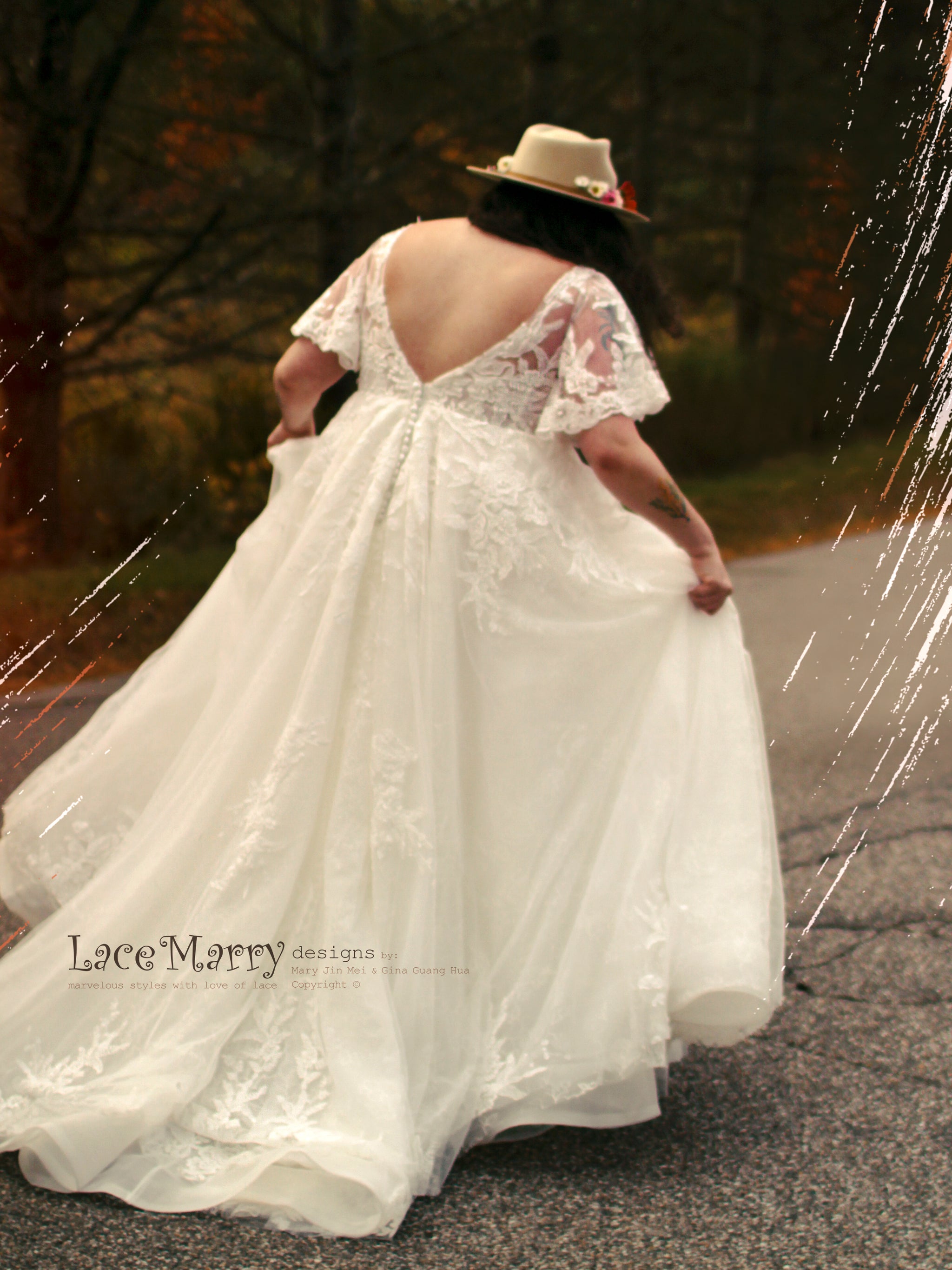 CELINE / A Line Wedding Dress with Flutter Sleeves - LaceMarry CELINE / A Line Wedding Dress with Flutter Sleeves - LaceMarry