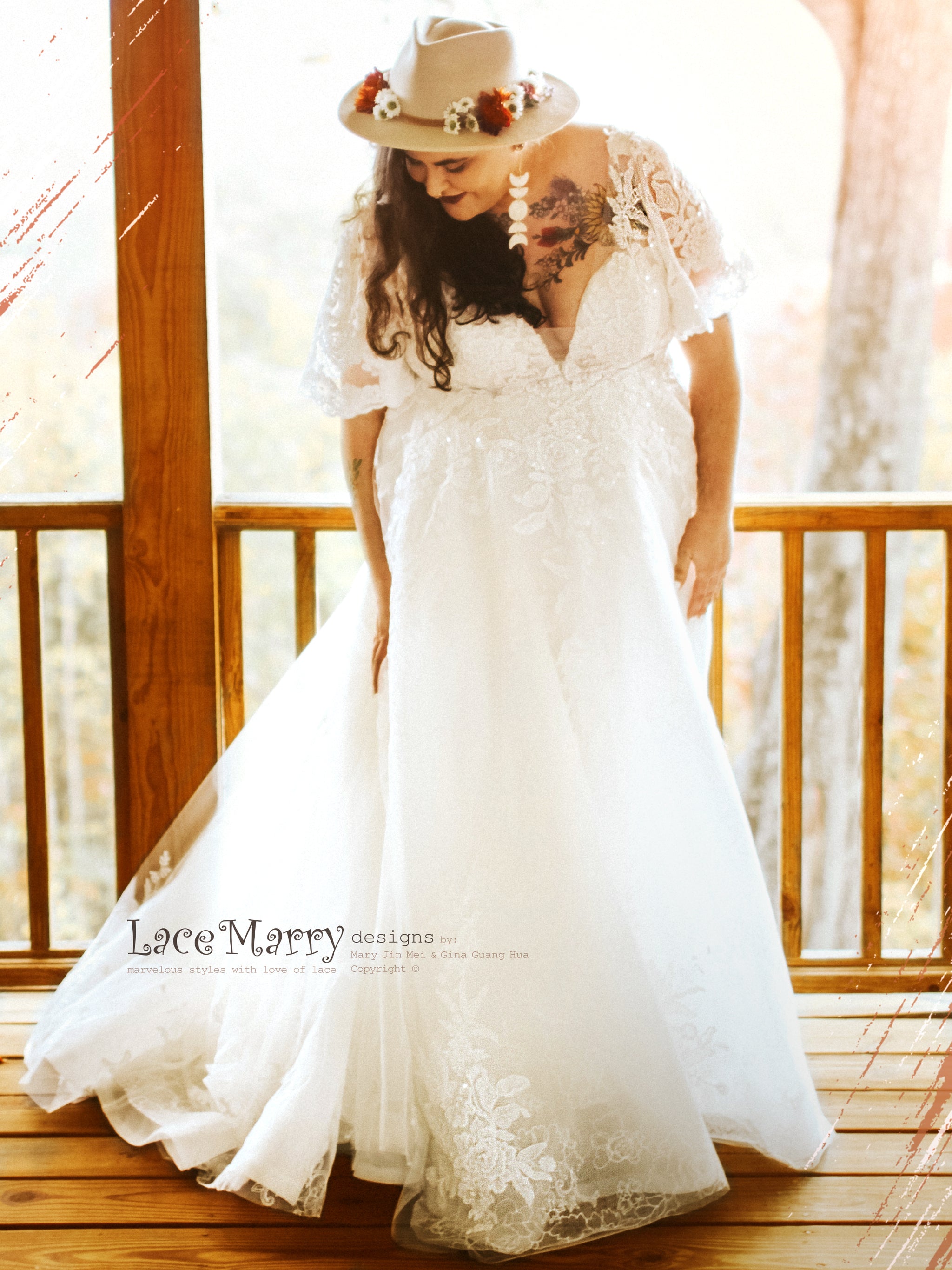 CELINE / A Line Wedding Dress with Flutter Sleeves - LaceMarry CELINE / A Line Wedding Dress with Flutter Sleeves - LaceMarry
