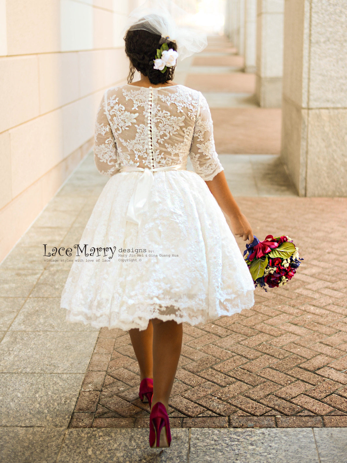 Pin-Up Lace Wedding Dress Inspired by 50's with Puffy A Line Skirt