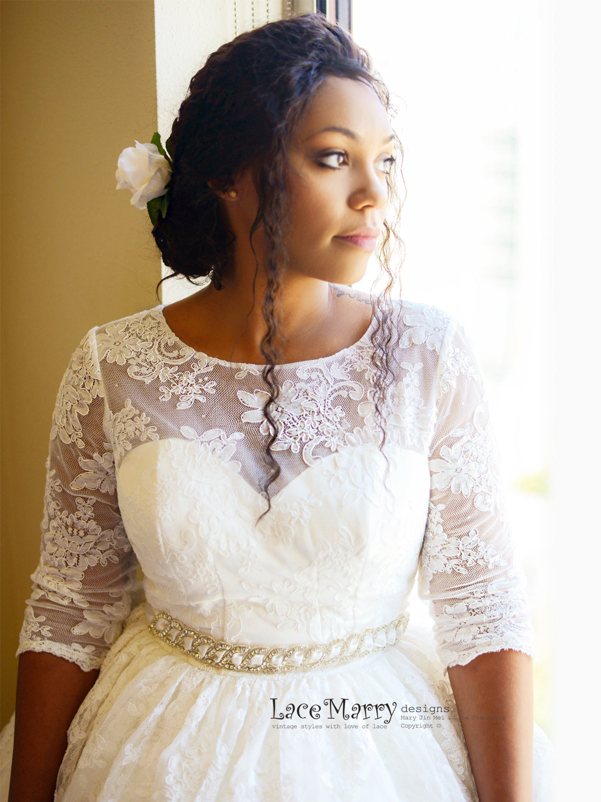 Pin-Up Lace Wedding Dress Inspired by 50's with Puffy A Line Skirt - LaceMarry Pin-Up Lace Wedding Dress Inspired by 50's with Puffy A Line Skirt - LaceMarry
