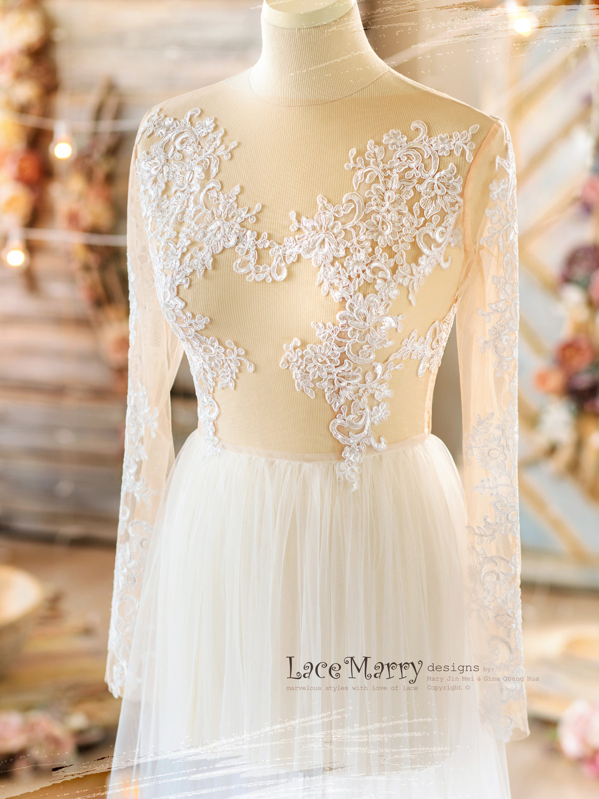 NAILA / Bohemian Wedding Dress with Long Lace Sleeves - LaceMarry NAILA / Bohemian Wedding Dress with Long Lace Sleeves - LaceMarry