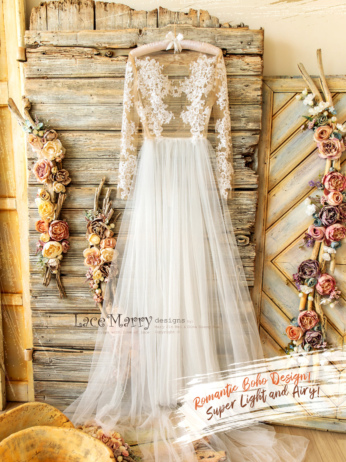 Amazing Light Beach Boho Design Wedding Dress