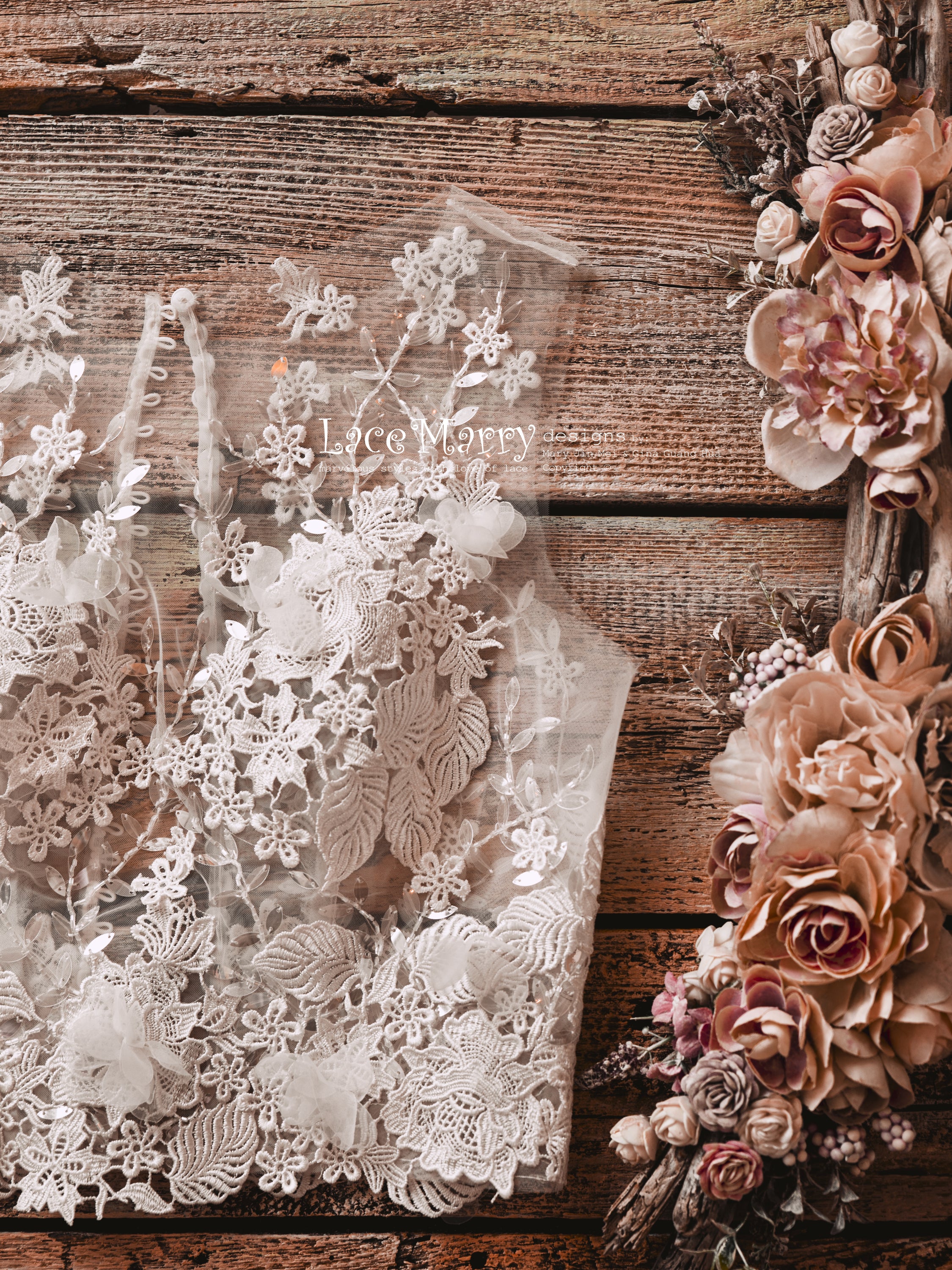 Transparent Lace Wedding Bolero with Ivory 3D Flower