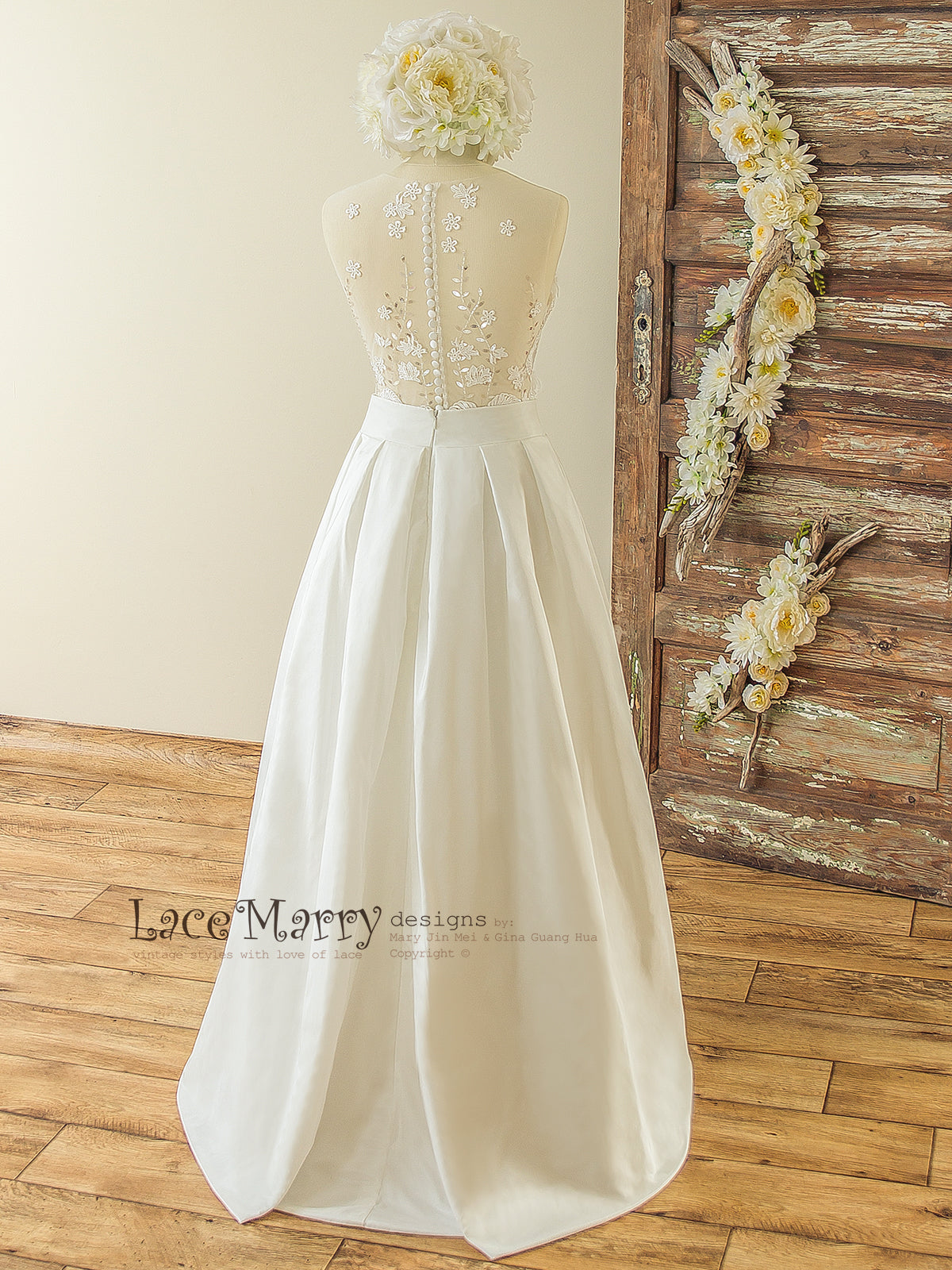 Transparent Sexy Crop Top Wedding Dress with Separate Skirt