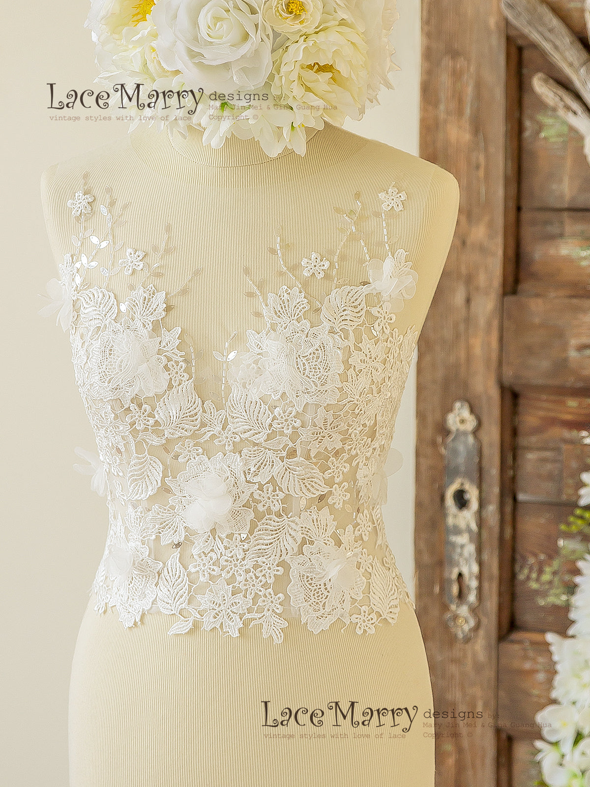 Lace and Beading 3D Effect Bridal Crop Top
