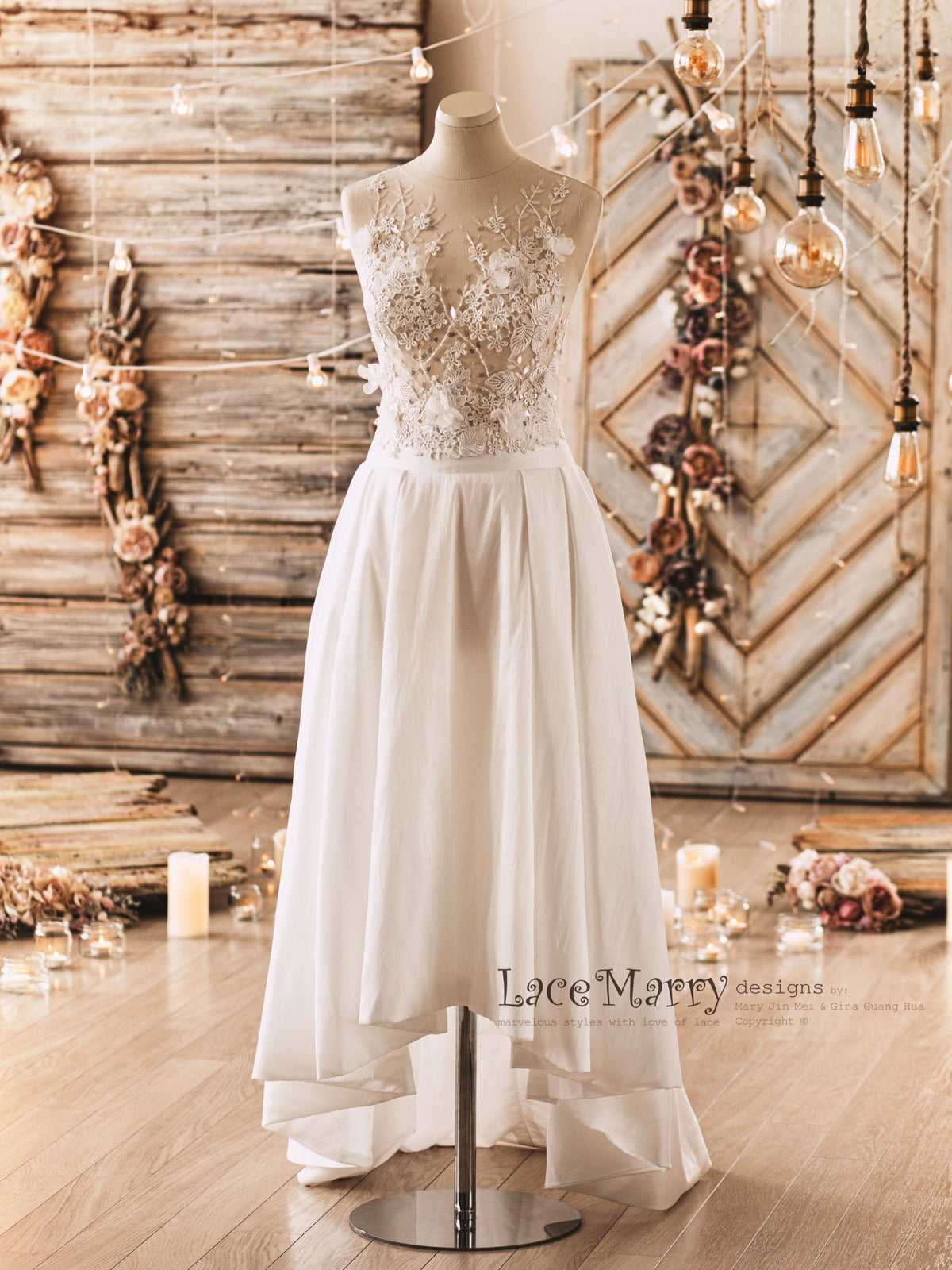 NORAH / Two Piece Wedding Dress Set With Lightly Embellished Crop Top - LaceMarry NORAH / Two Piece Wedding Dress Set With Lightly Embellished Crop Top - LaceMarry