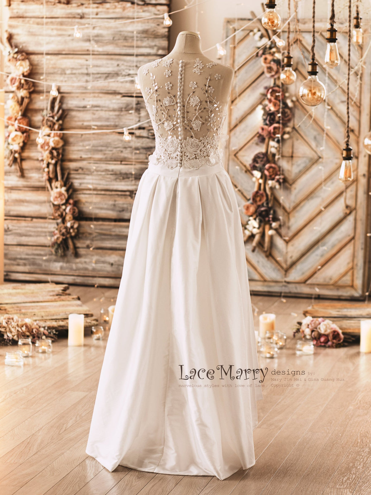 NORAH / Two Piece Wedding Dress Set With Lightly Embellished Crop Top - LaceMarry NORAH / Two Piece Wedding Dress Set With Lightly Embellished Crop Top - LaceMarry