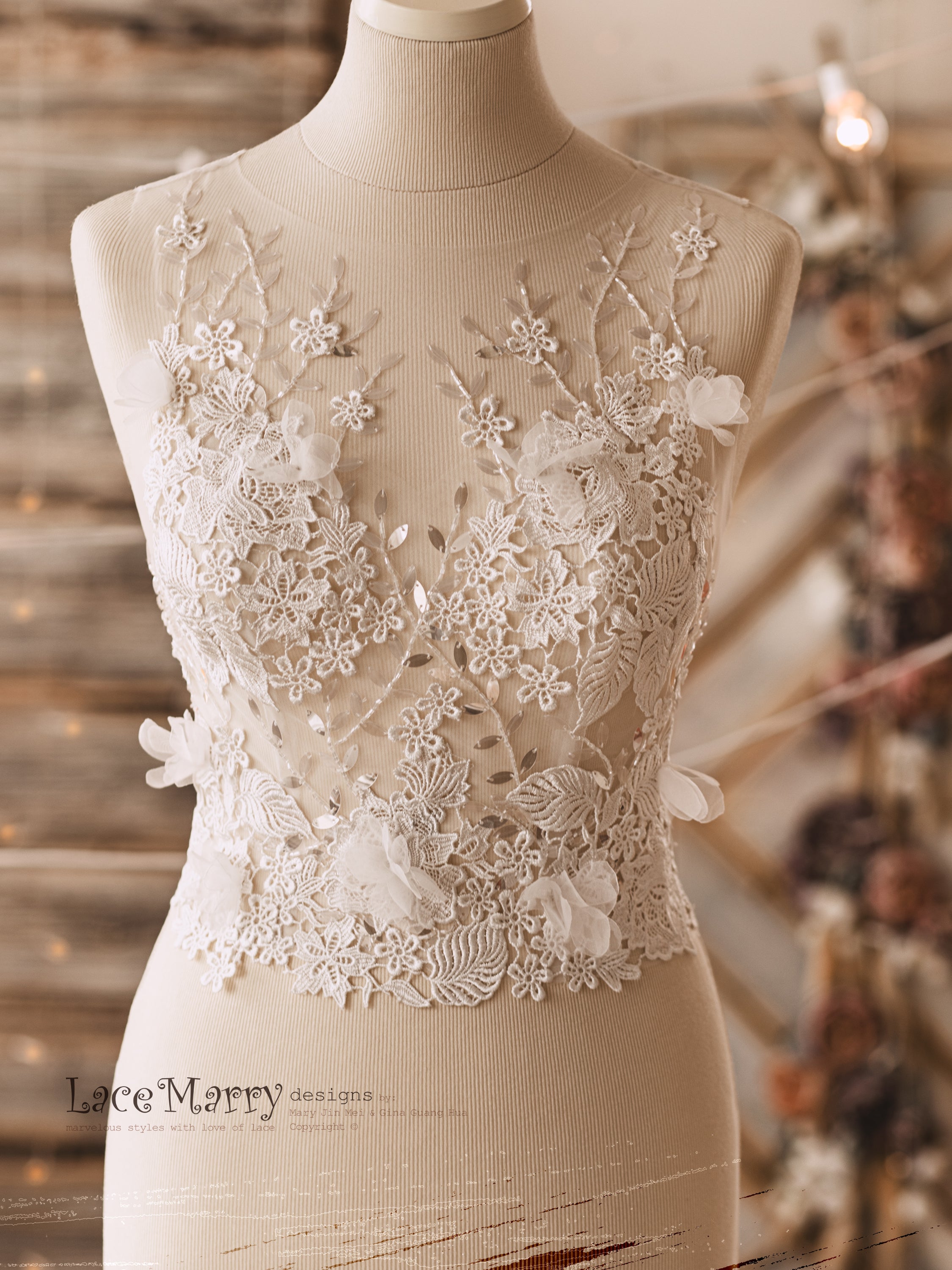 NORAH / Two Piece Wedding Dress Set With Lightly Embellished Crop Top