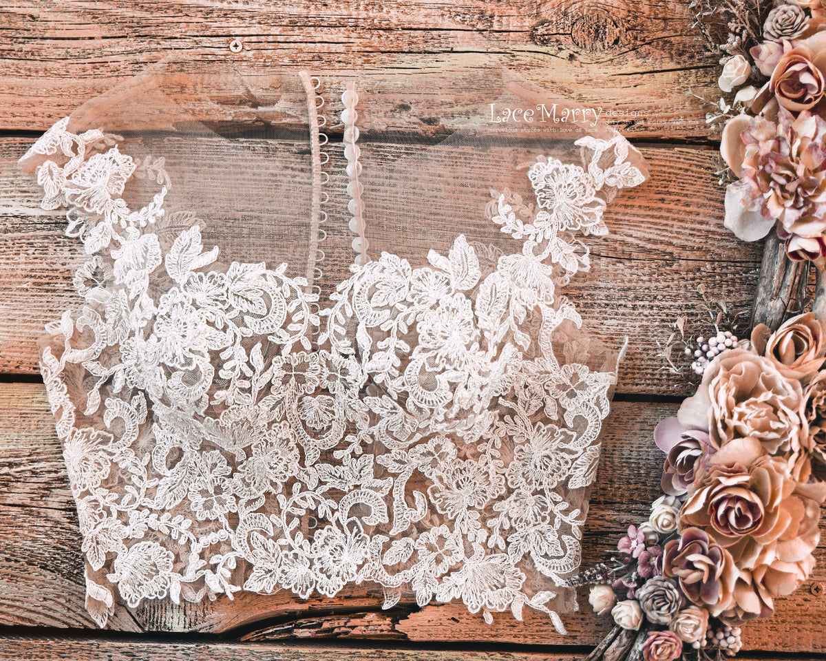BJANKA #1 / Lace Bolero with Illusion Sweetheart Neckline