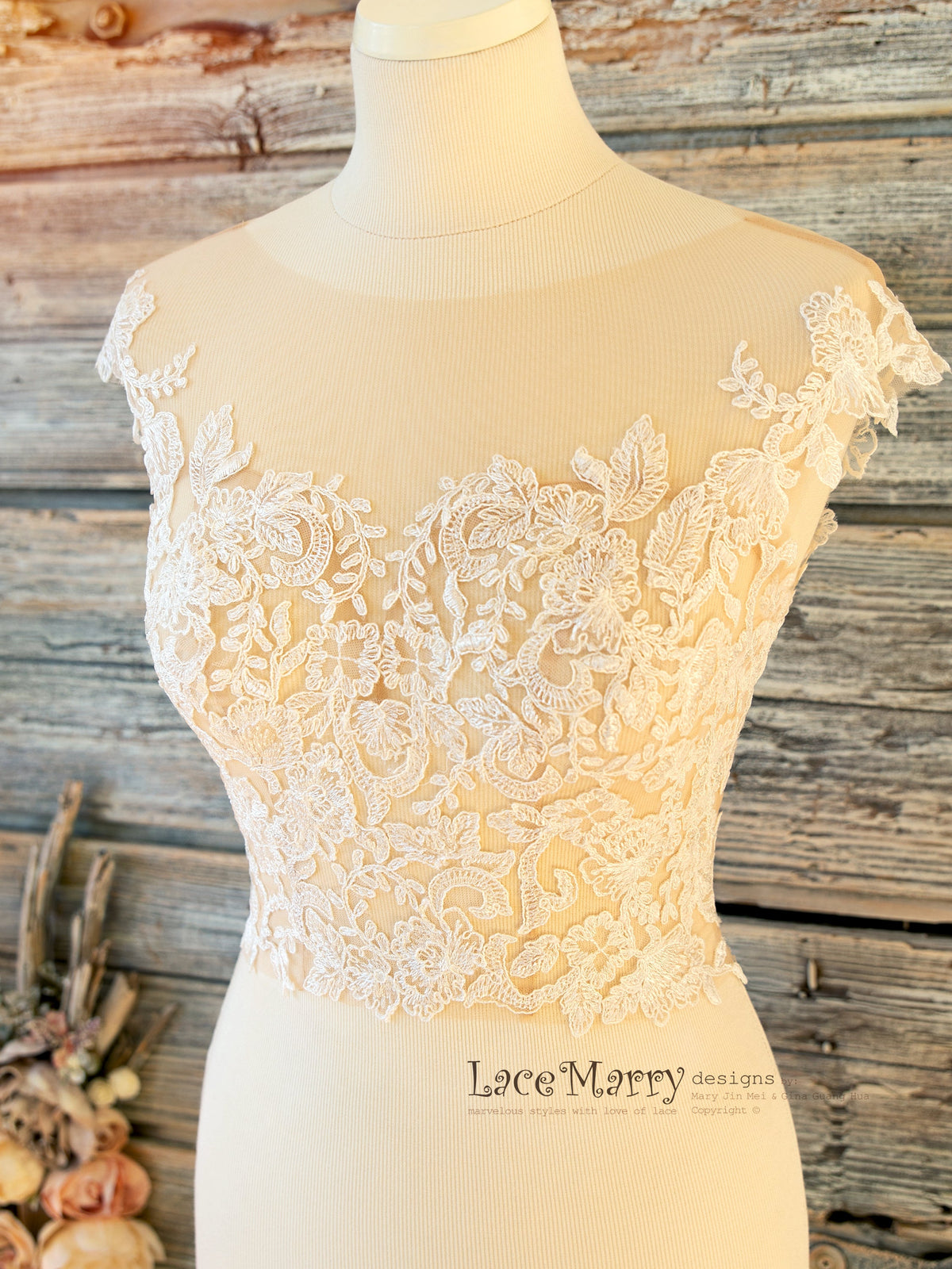 BJANKA #1 / Lace Bolero with Illusion Sweetheart Neckline