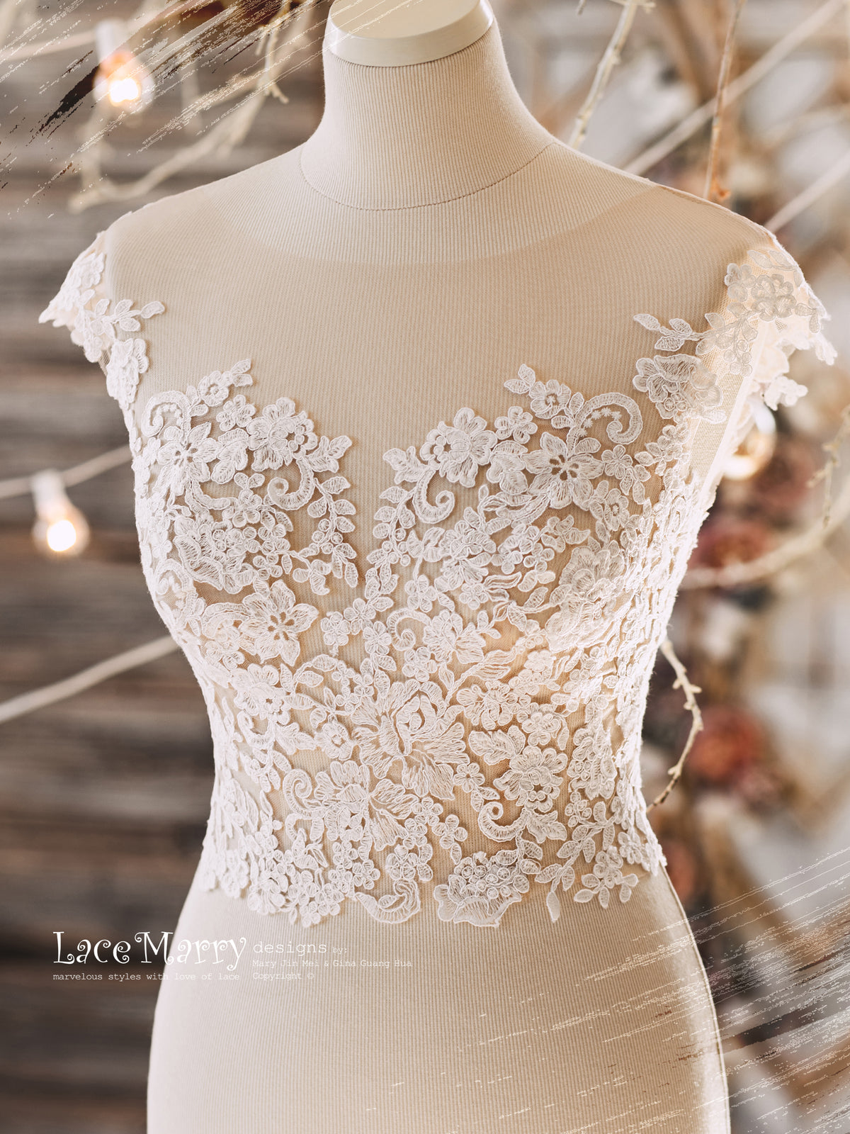 BJANKA #2 / Tulle Bridal Crop Top with Ivory Flower Decoration