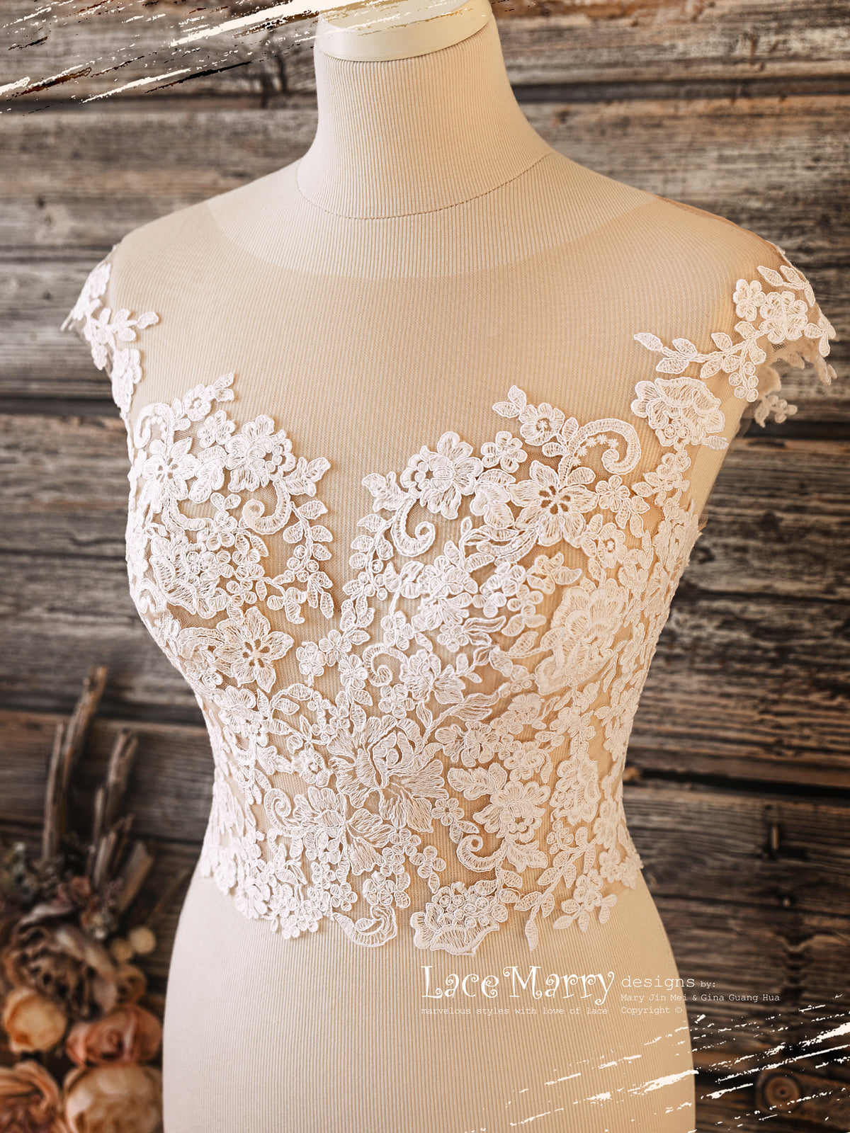 BJANKA #2 / Tulle Bridal Crop Top with Ivory Flower Decoration
