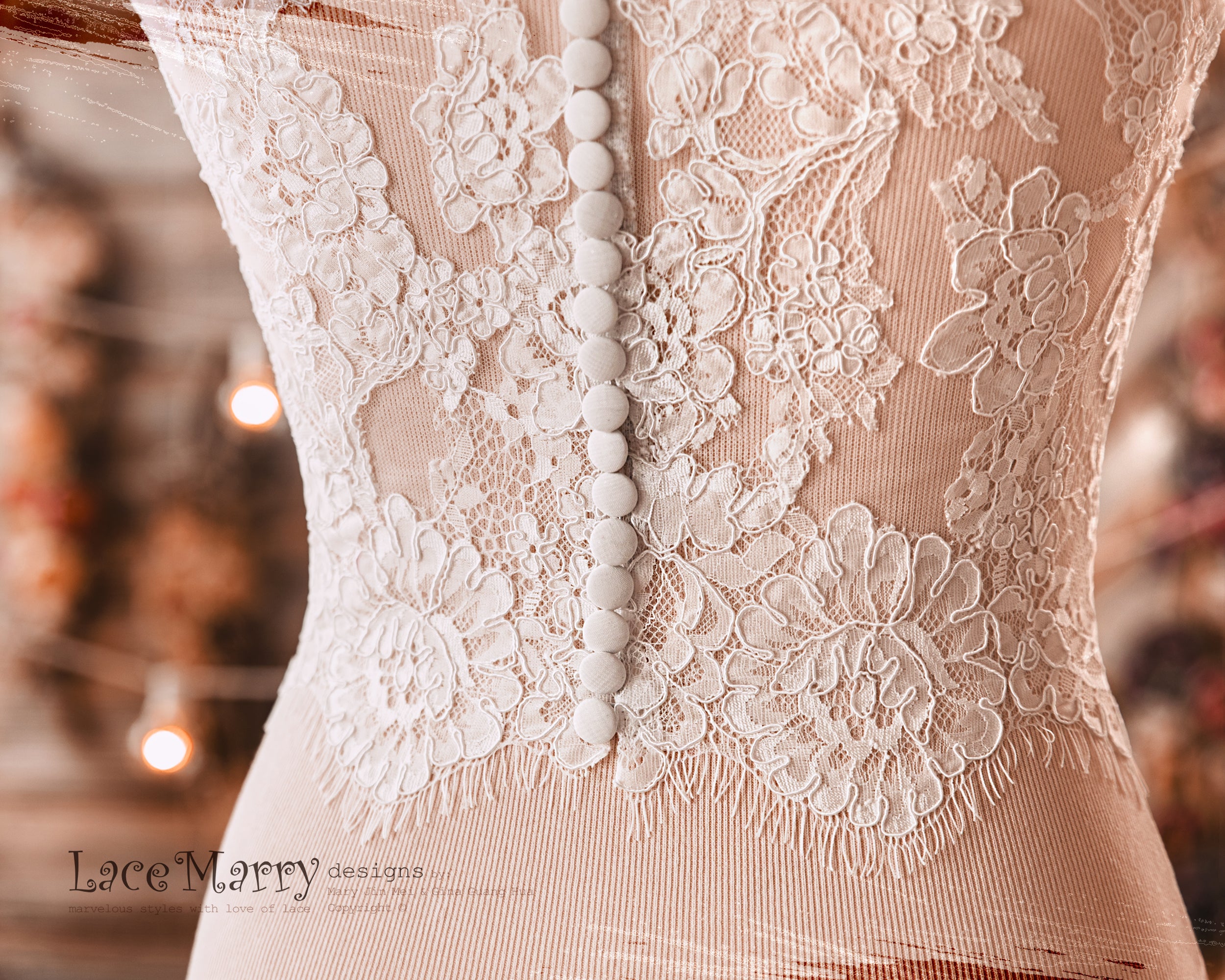 knee length dresses for ladies Custom Bridal Lace Top with Cap Sleeves and High Collar