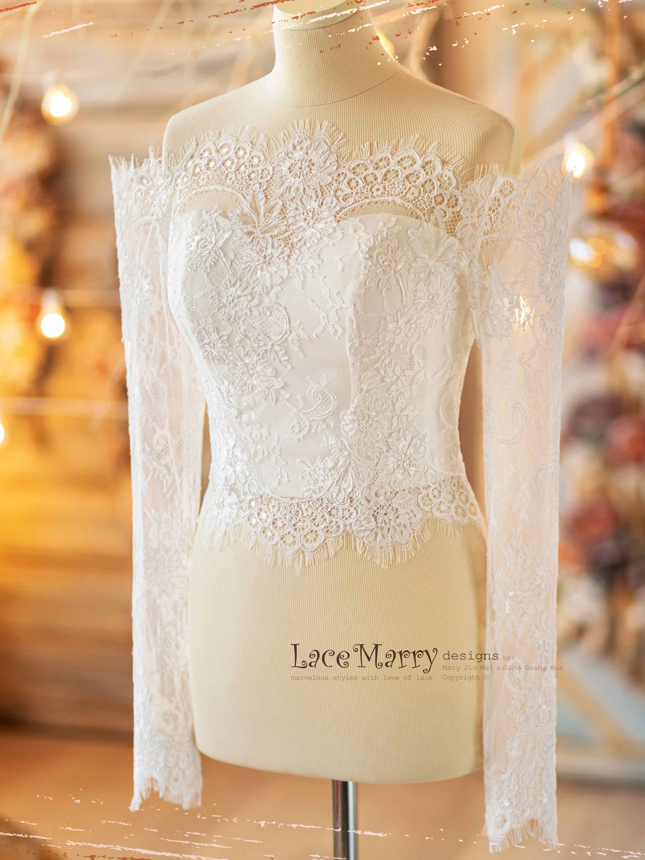 Bolero Bridal Sleeve Topper NATALIA #1 Off Shoulder Lace Bolero