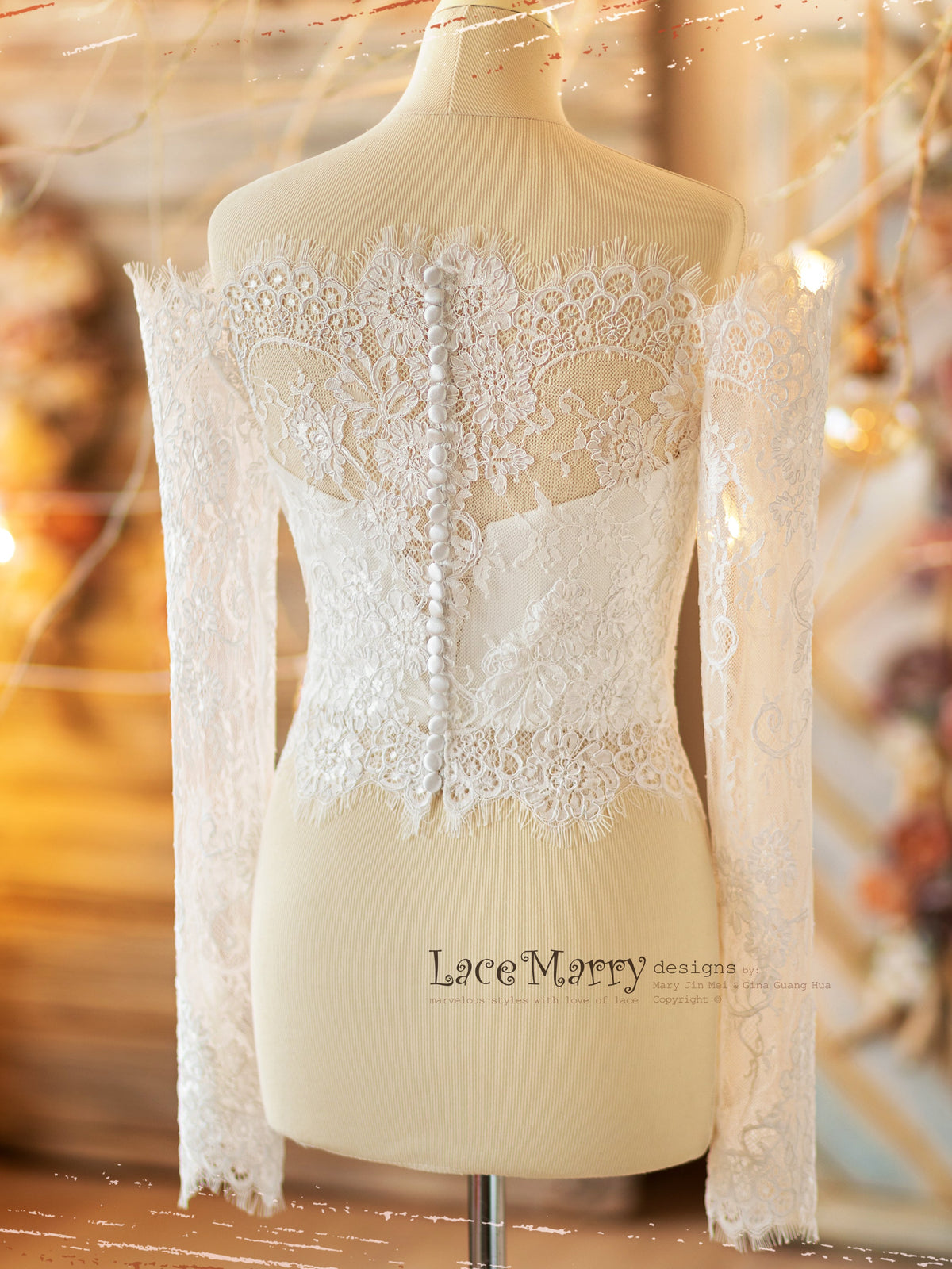 NATALIA #1 / Off Shoulder Bridal Crop Top with Long Sleeves