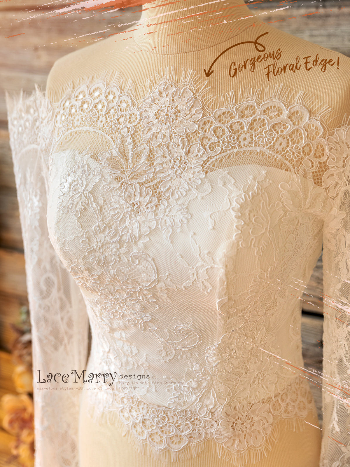 NATALIA #1 / Off Shoulder Lace Bolero with Long Sleeves and Bustier - LaceMarry NATALIA #1 / Off Shoulder Lace Bolero with Long Sleeves and Bustier - LaceMarry