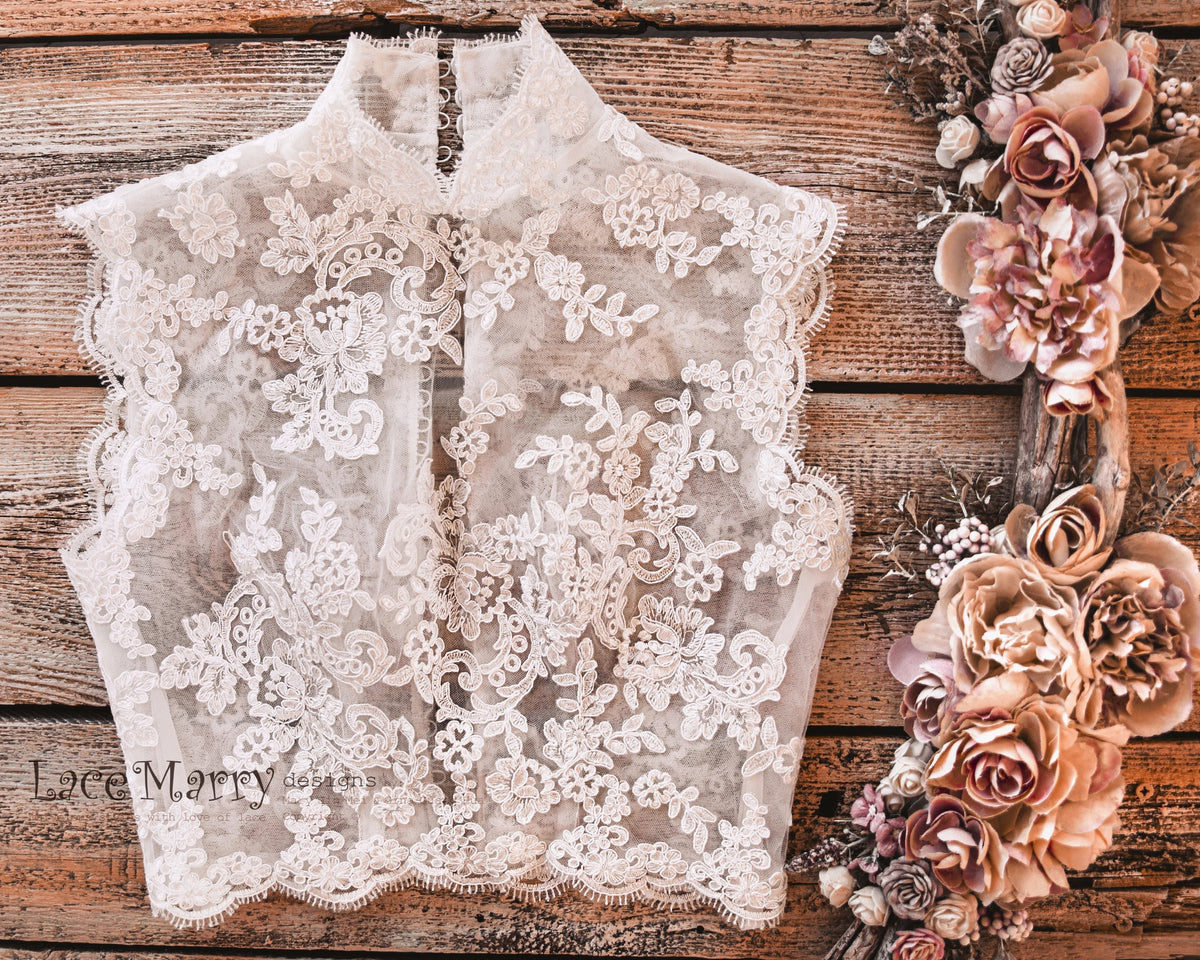 COETZEE / Lace Crop Top with Qipao Collar