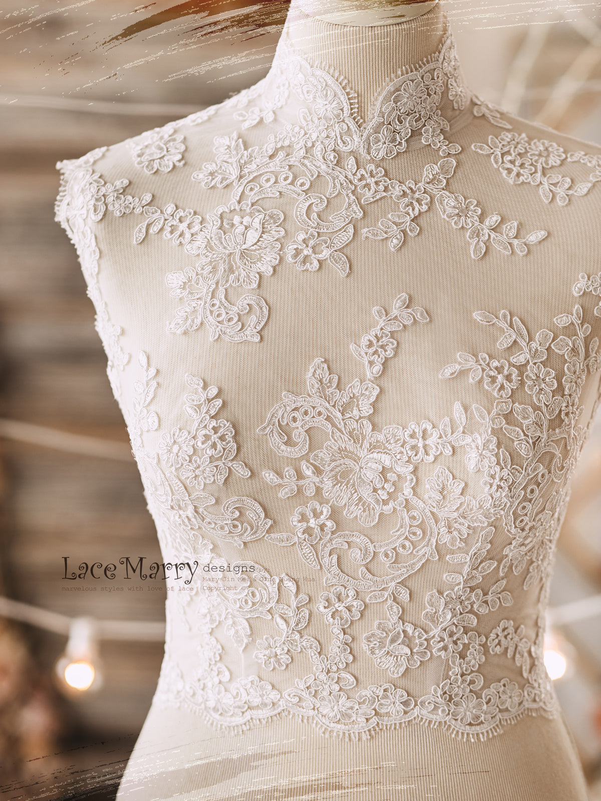 COETZEE / Qipao Neckline Bridal Lace Crop Top