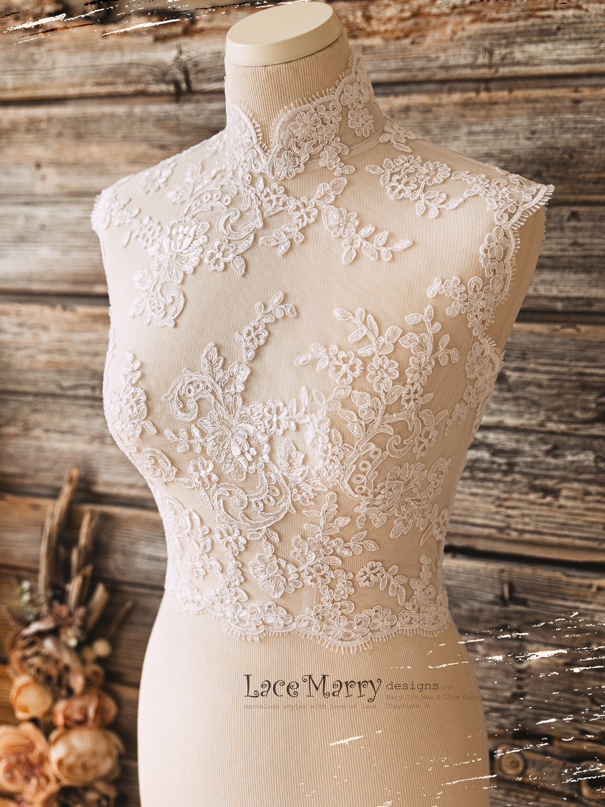 COETZEE / Qipao Neckline Bridal Lace Crop Top