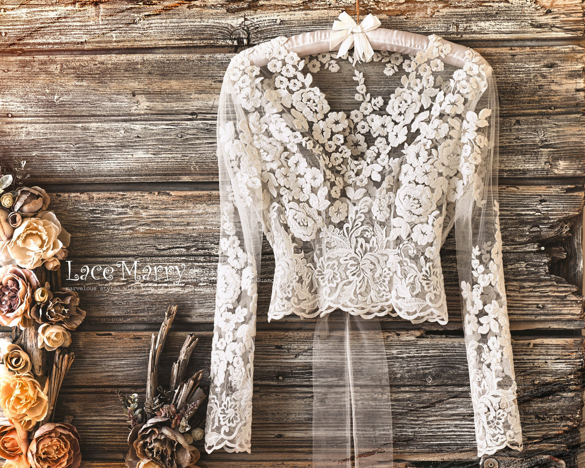 lace bolero for wedding dress ERIKA #4 / Custom Lace Bolero with Long Sleeves