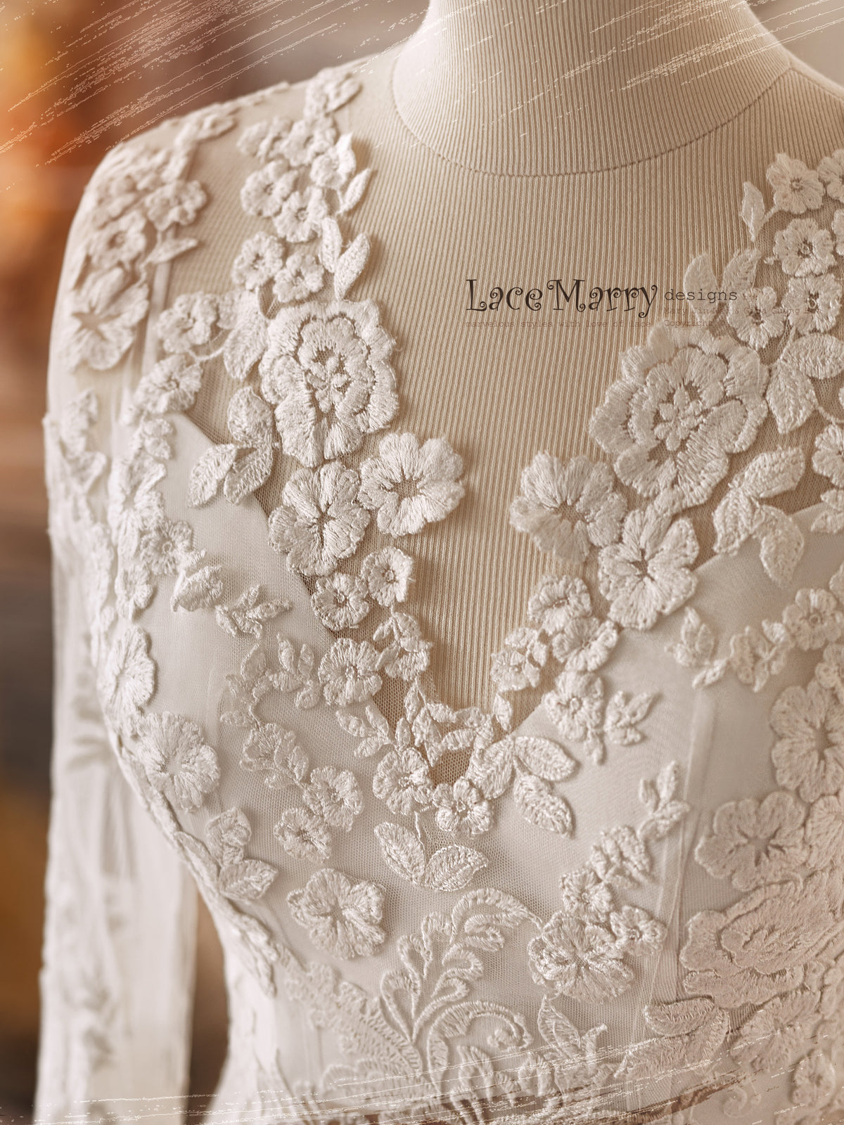 ERIKA #4 / Bridal Lace Topper with Long Sleeves - LaceMarry ERIKA #4 / Bridal Lace Topper with Long Sleeves - LaceMarry
