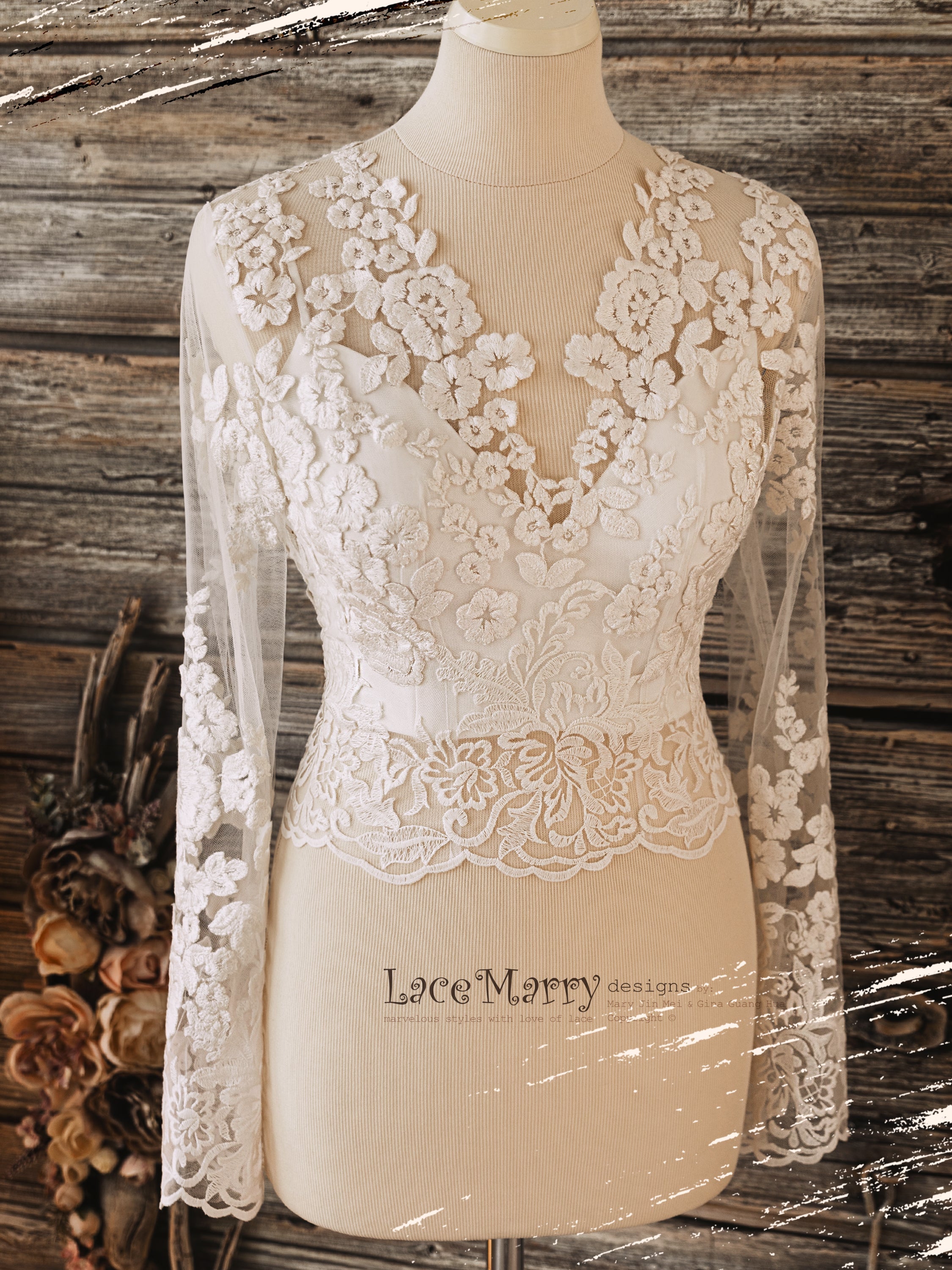ERIKA #4 / Custom Lace Bolero with Long Sleeves - LaceMarry