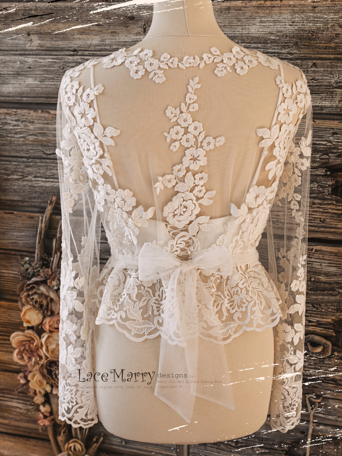 ERIKA #4 / Bridal Lace Topper with Long Sleeves - LaceMarry ERIKA #4 / Bridal Lace Topper with Long Sleeves - LaceMarry