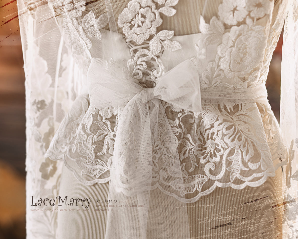 ERIKA #4 / Bridal Lace Topper with Long Sleeves - LaceMarry ERIKA #4 / Bridal Lace Topper with Long Sleeves - LaceMarry
