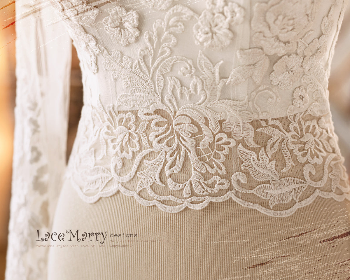 ERIKA #4 / Bridal Lace Topper with Long Sleeves - LaceMarry ERIKA #4 / Bridal Lace Topper with Long Sleeves - LaceMarry