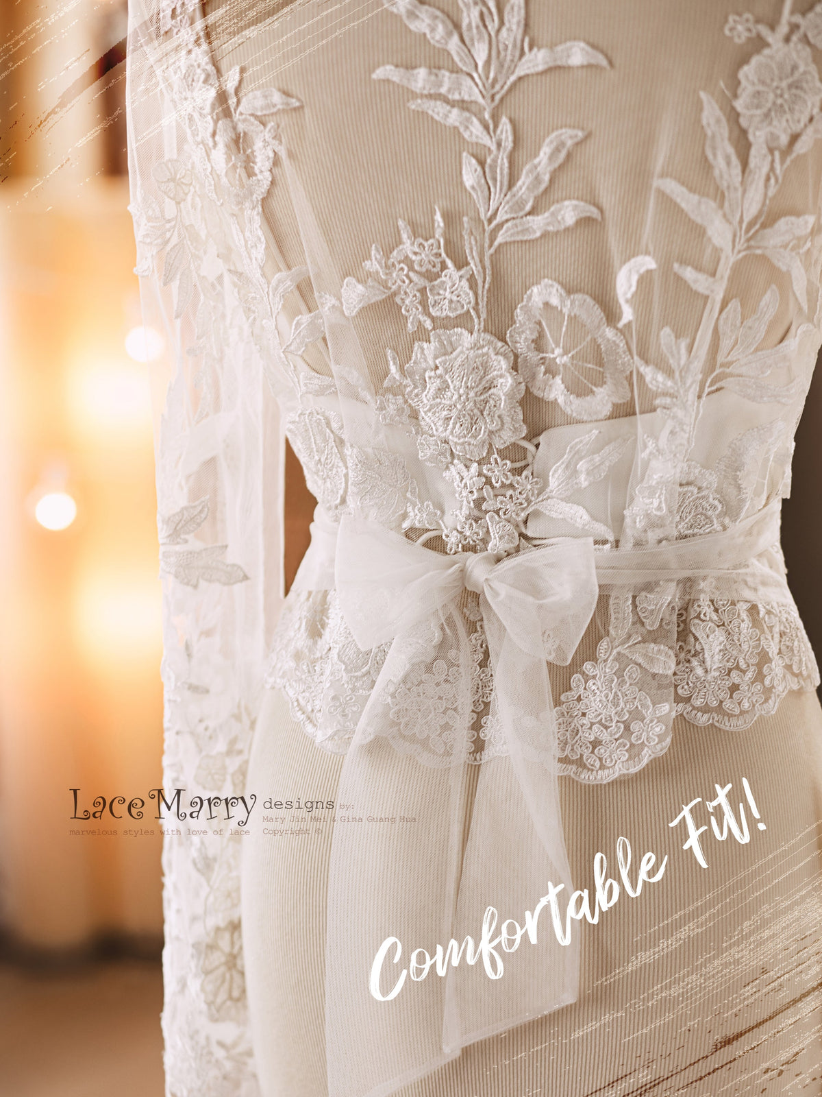 ERIKA #5 / Bridal Crop Top with Long Sleeves and Adjustable Fit - LaceMarry ERIKA #5 / Bridal Crop Top with Long Sleeves and Adjustable Fit - LaceMarry