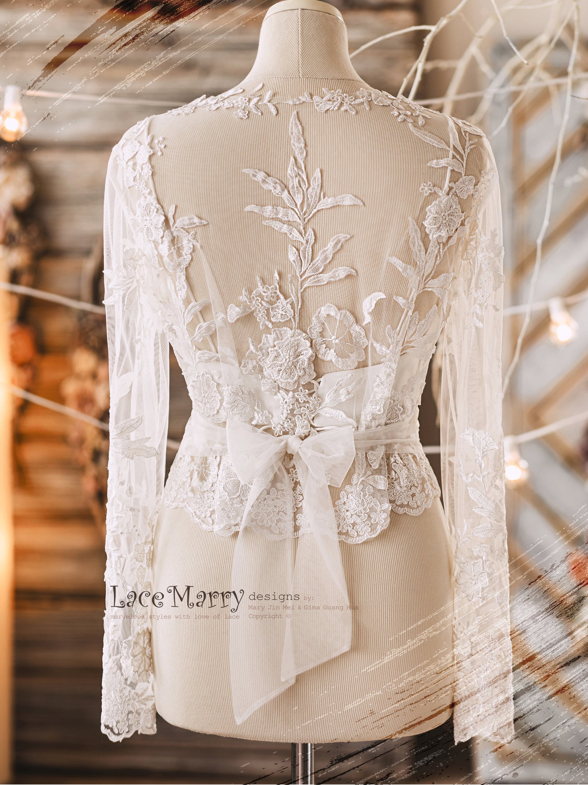 ERIKA #5 / Boho Lace Topper with V Neckline Bustier - LaceMarry ERIKA #5 / Boho Lace Topper with V Neckline Bustier - LaceMarry