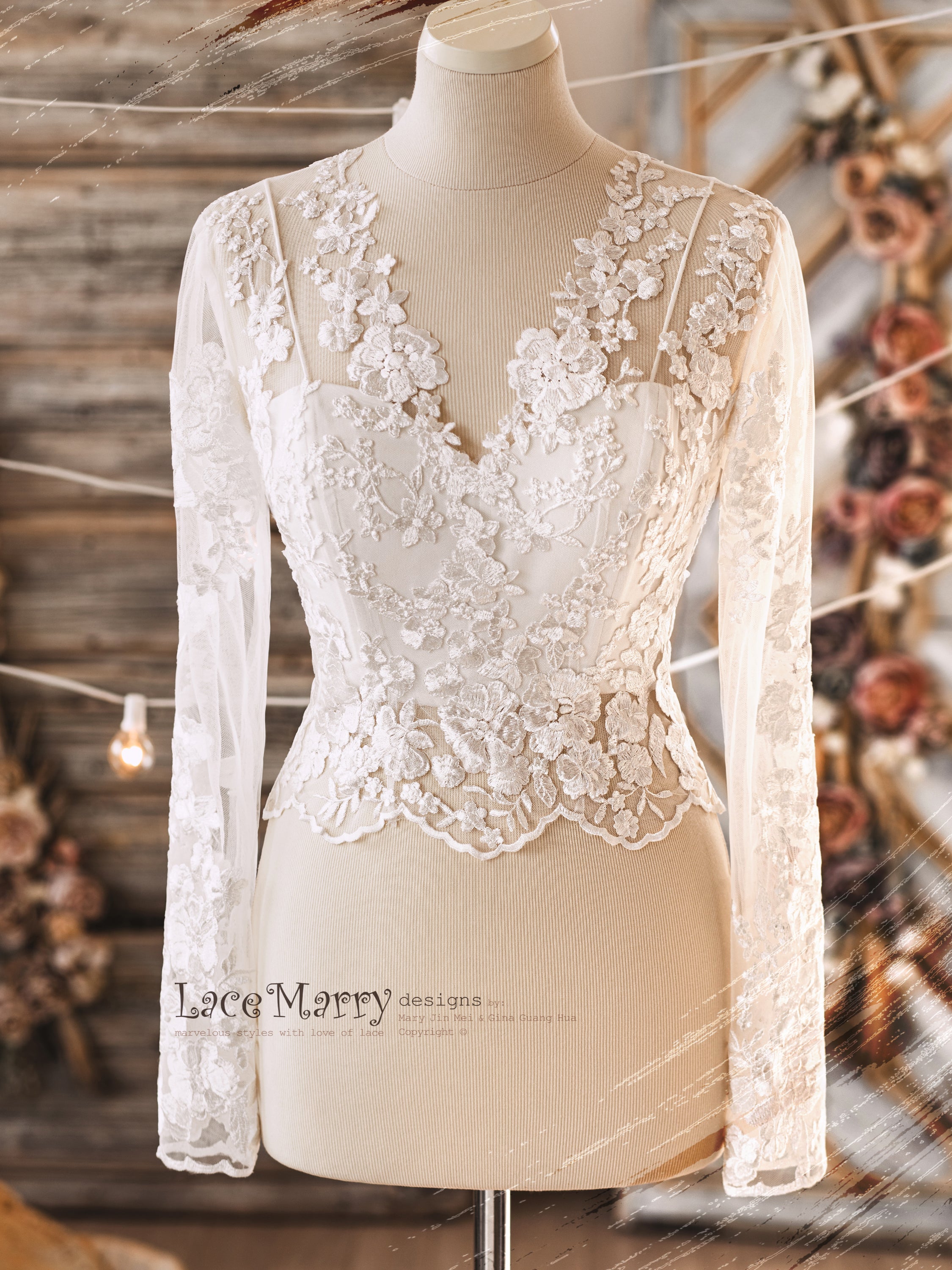 ERIKA #6 / Bridal Lace Topper with Long Sleeves