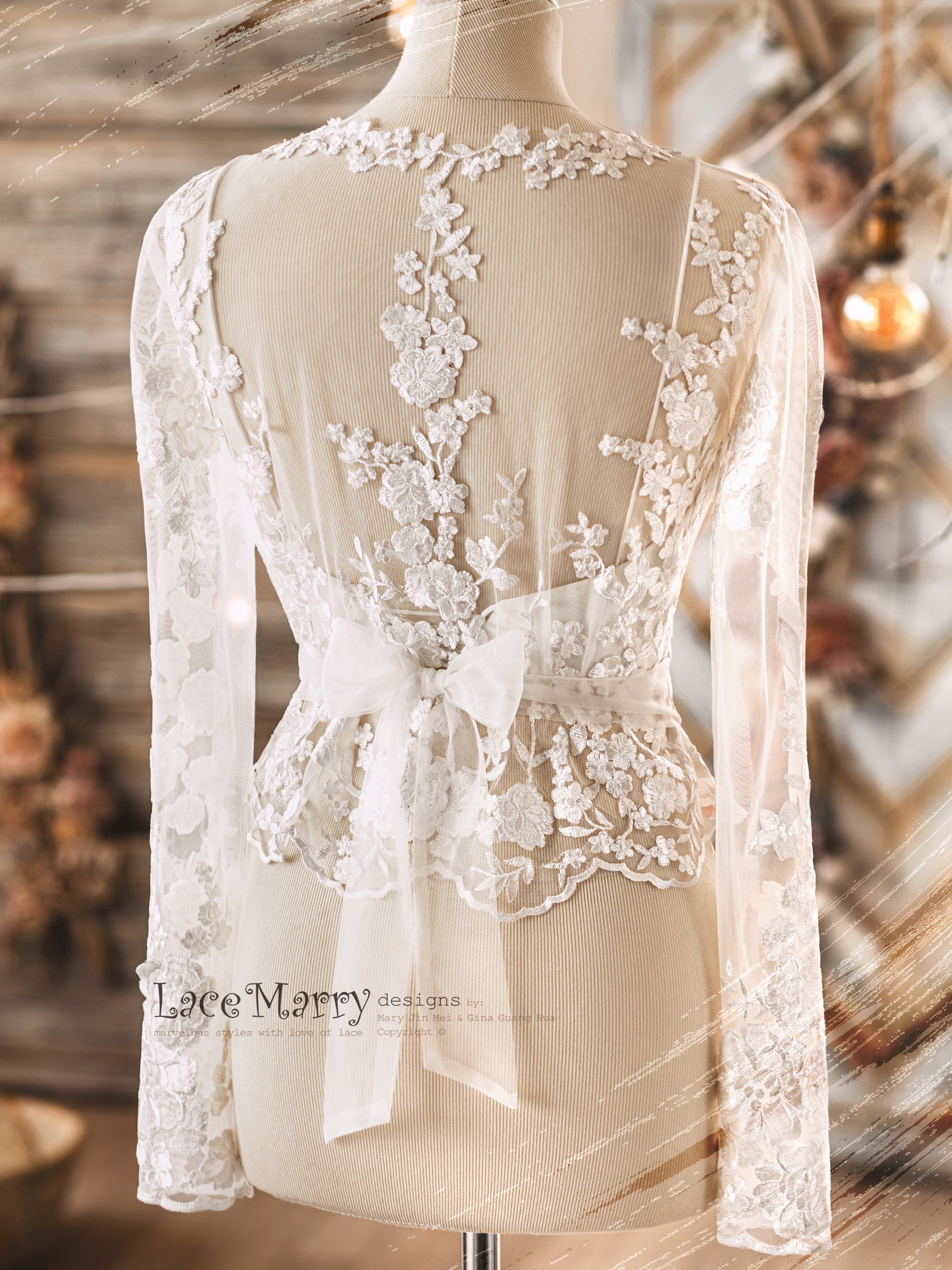 ERIKA #6 / Bridal Lace Topper with Long Sleeves - LaceMarry ERIKA #6 / Bridal Lace Topper with Long Sleeves - LaceMarry