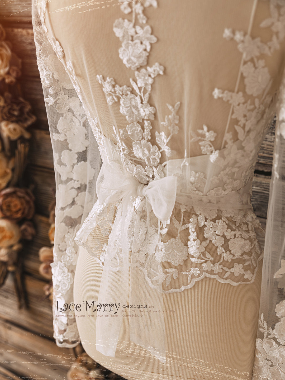 ERIKA #6 / Bridal Lace Topper with Long Sleeves - LaceMarry ERIKA #6 / Bridal Lace Topper with Long Sleeves - LaceMarry