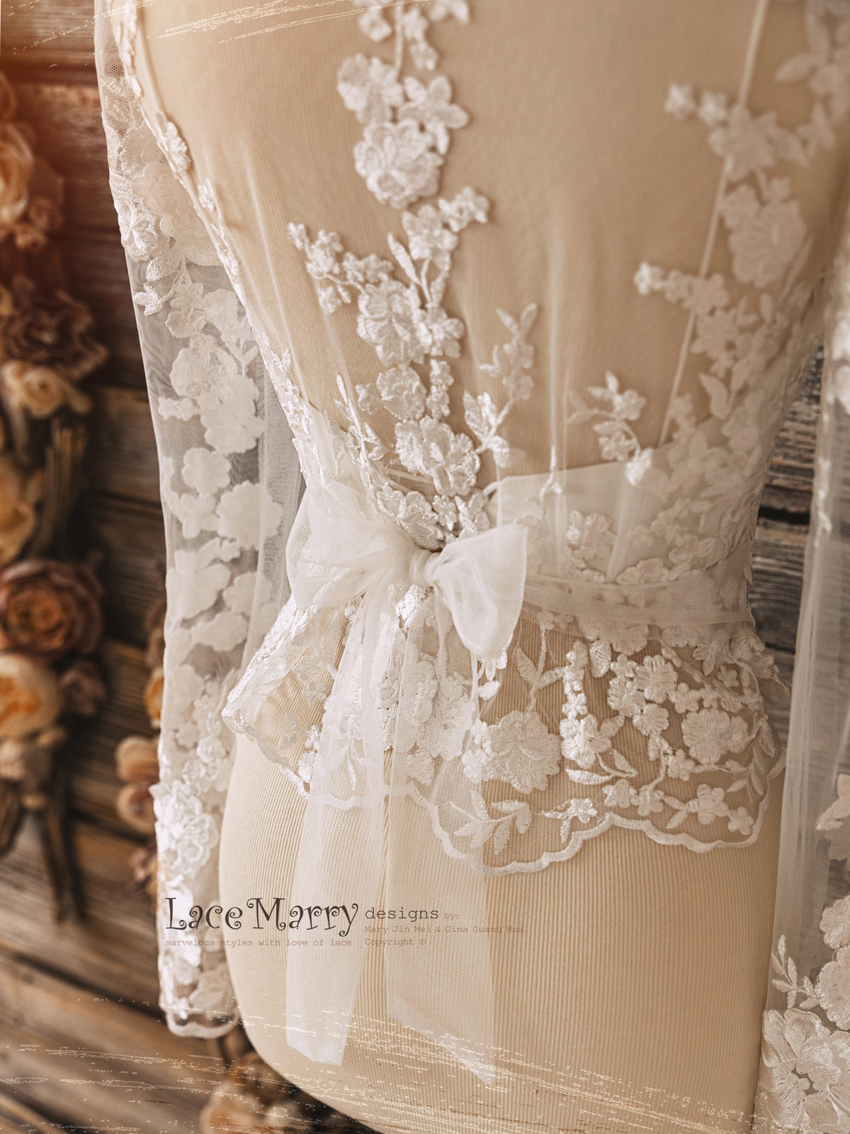 Boho Lace Bolero with Long Sleeves and Elegant Floral Appliques - LaceMarry Boho Lace Bolero with Long Sleeves and Elegant Floral Appliques - LaceMarry