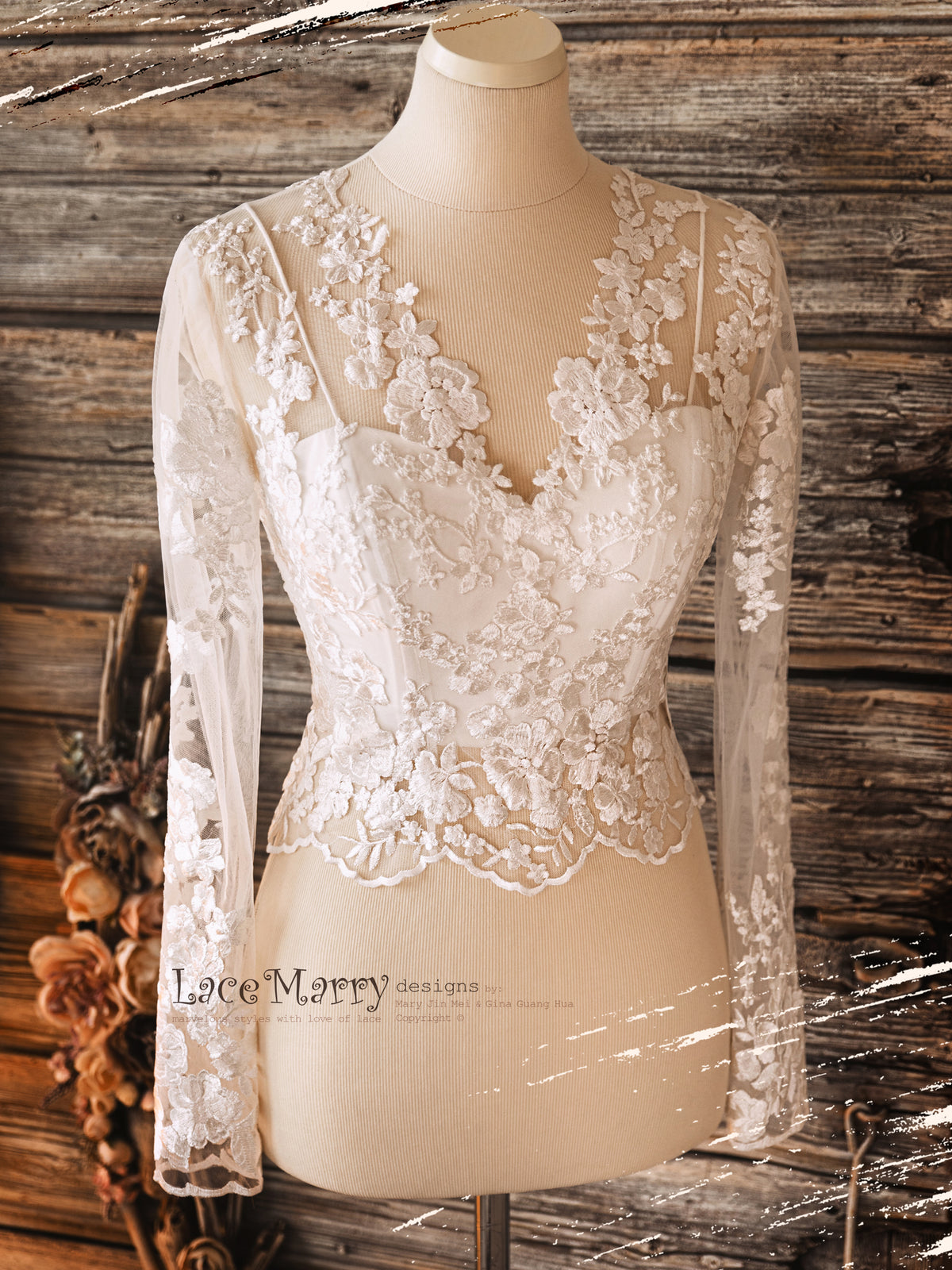 ERIKA #6 / Bridal Lace Topper with Long Sleeves