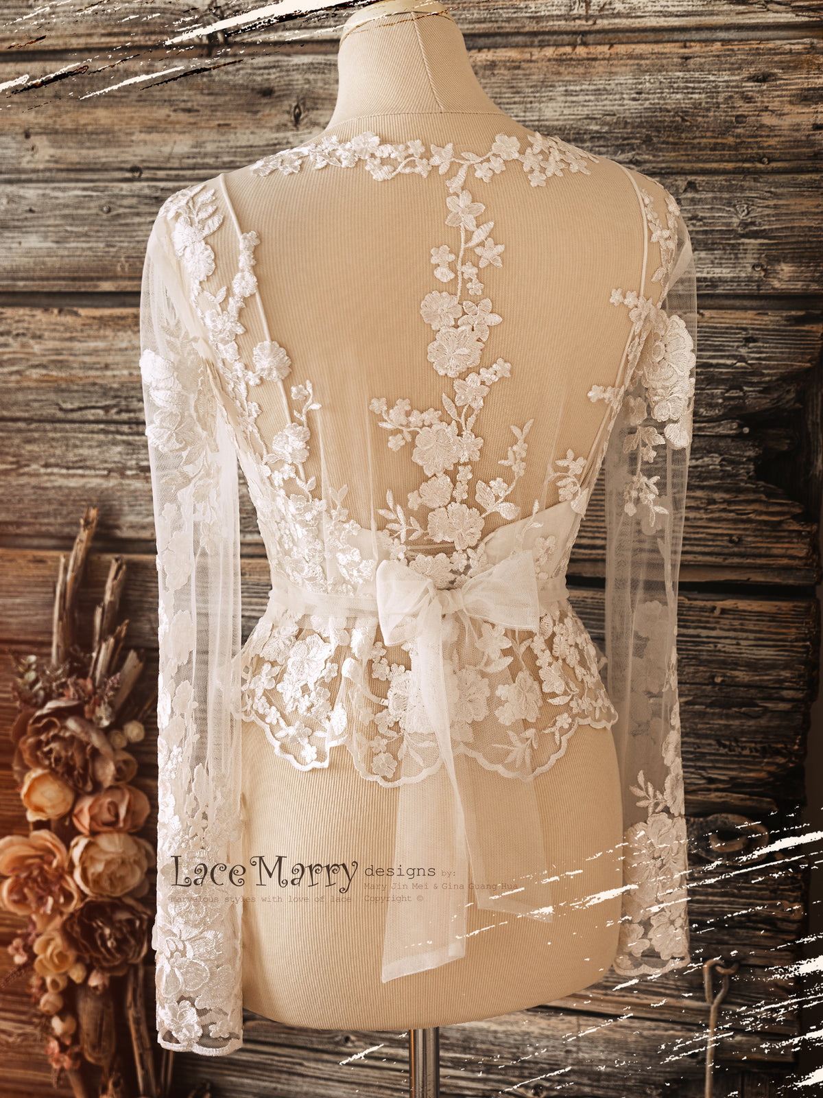 lace long sleeve wedding dress topper Lace Topper for Magnolia Amsale