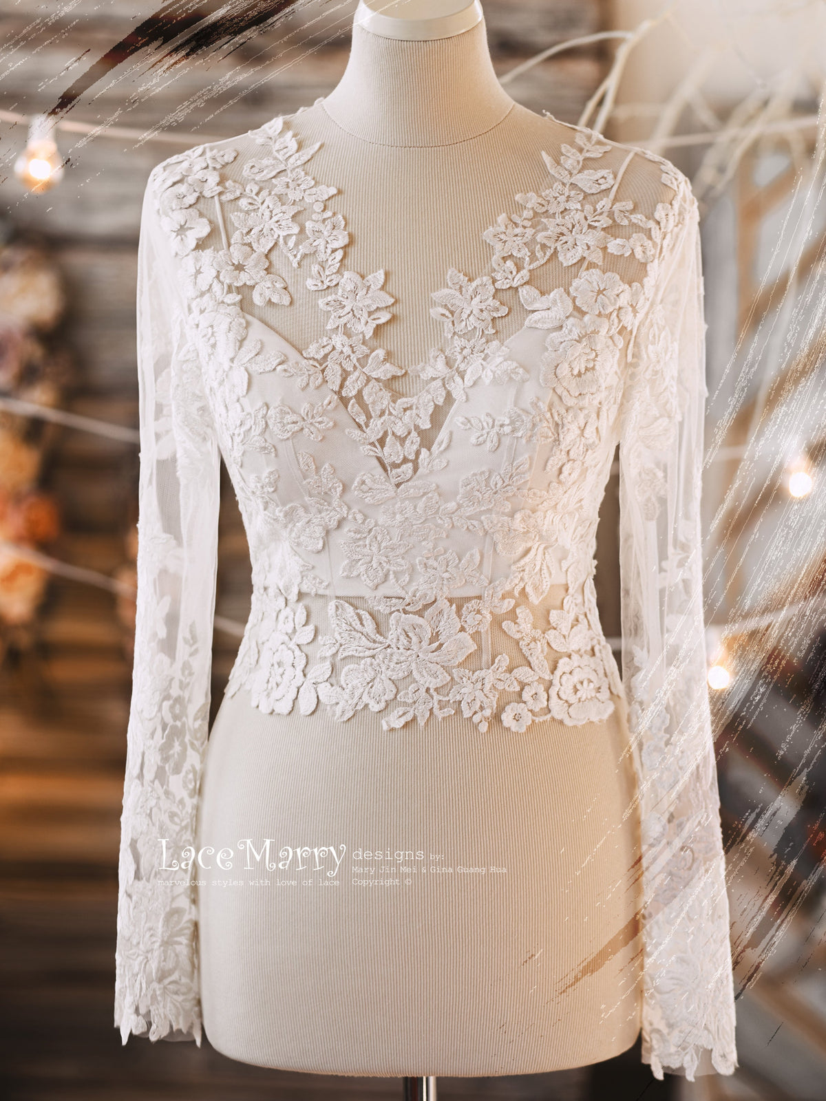 ERIKA #10 / Boho Separate Bridal Lace Top with Long Sleeves