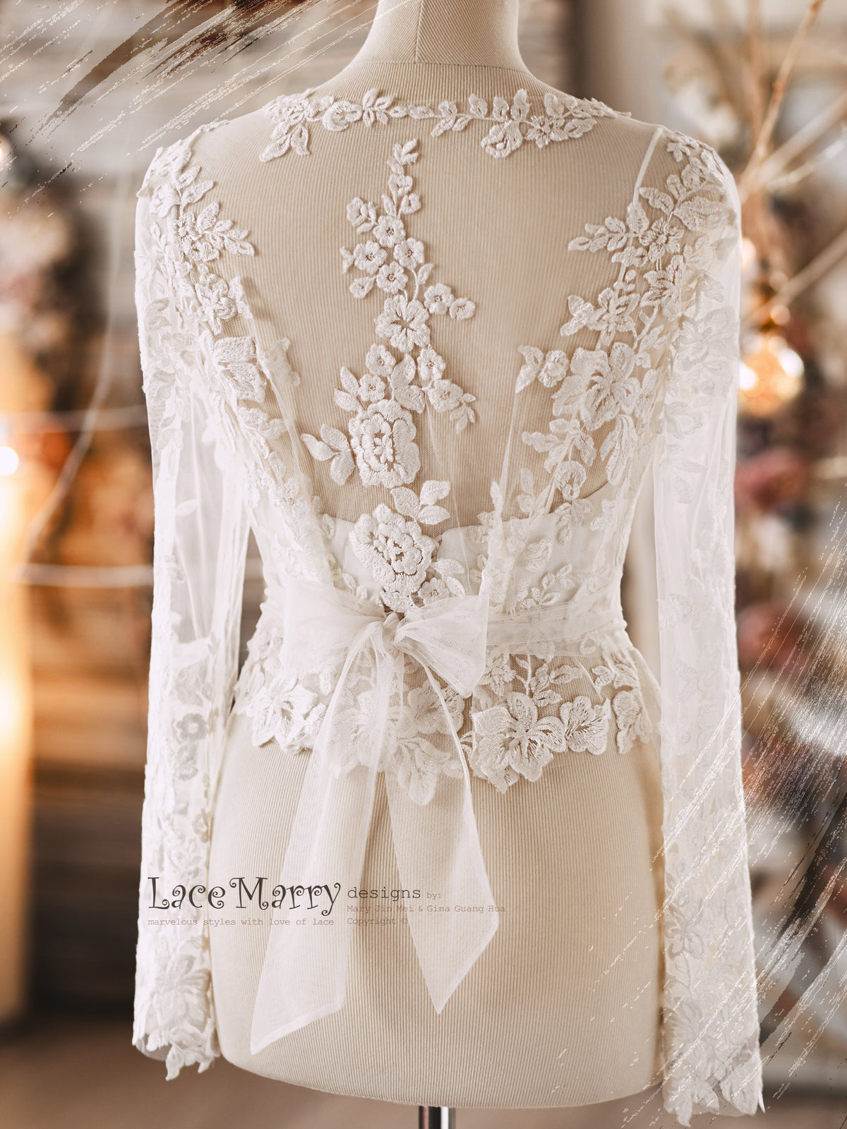 ERIKA #10 / Boho Separate Bridal Lace Top with Long Sleeves