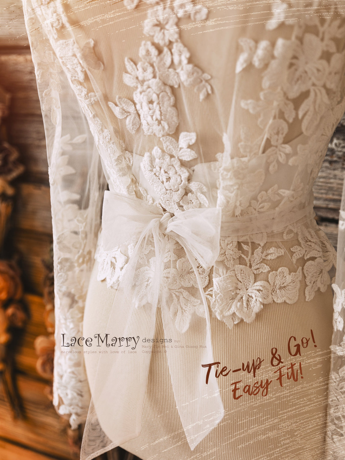 ERIKA #10 / Bridal Crop Top with Long Lacy Sleeves - LaceMarry ERIKA #10 / Bridal Crop Top with Long Lacy Sleeves - LaceMarry