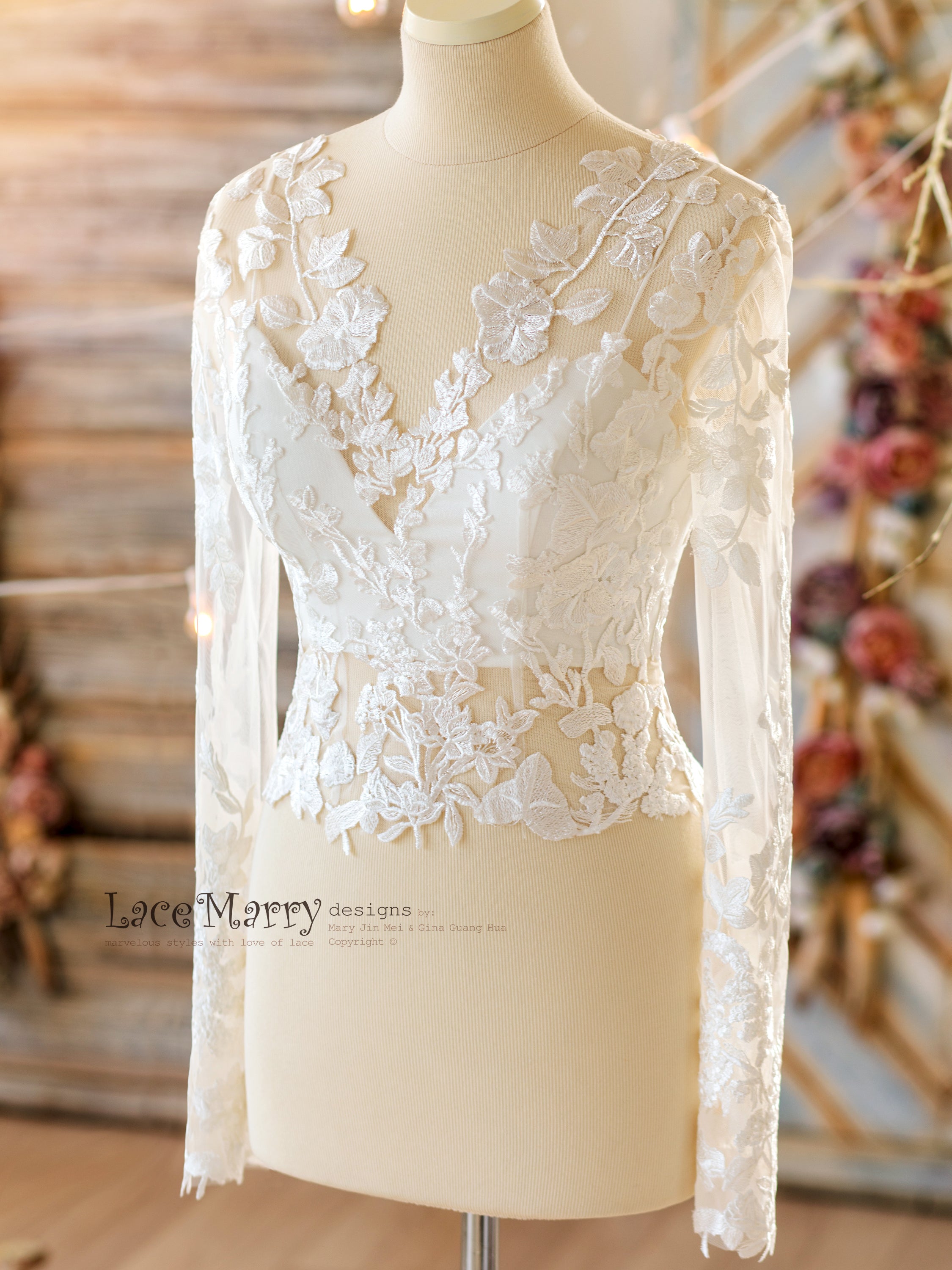 Long Sleeves Lace Top with V Neckline - LaceMarry Long Sleeves Lace Top with V Neckline - LaceMarry