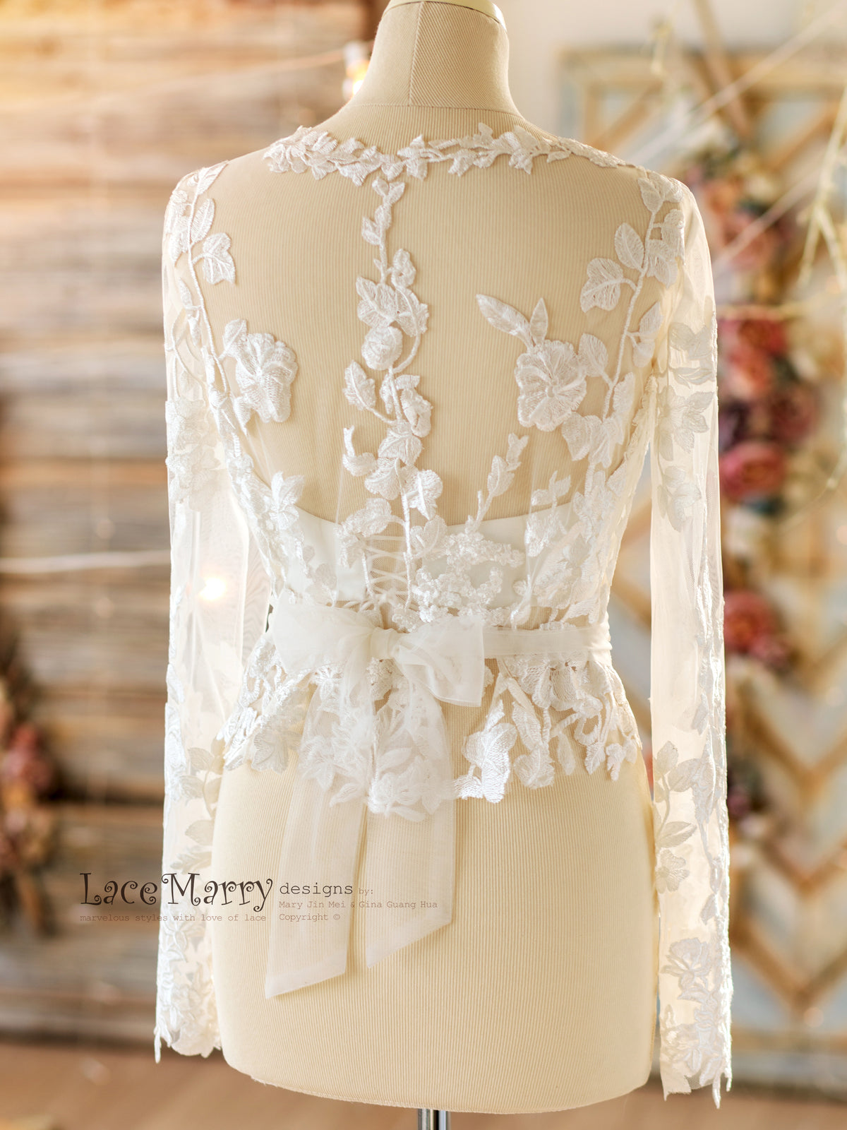 Wedding Separates Long Lace Sleeves Top with Bustier