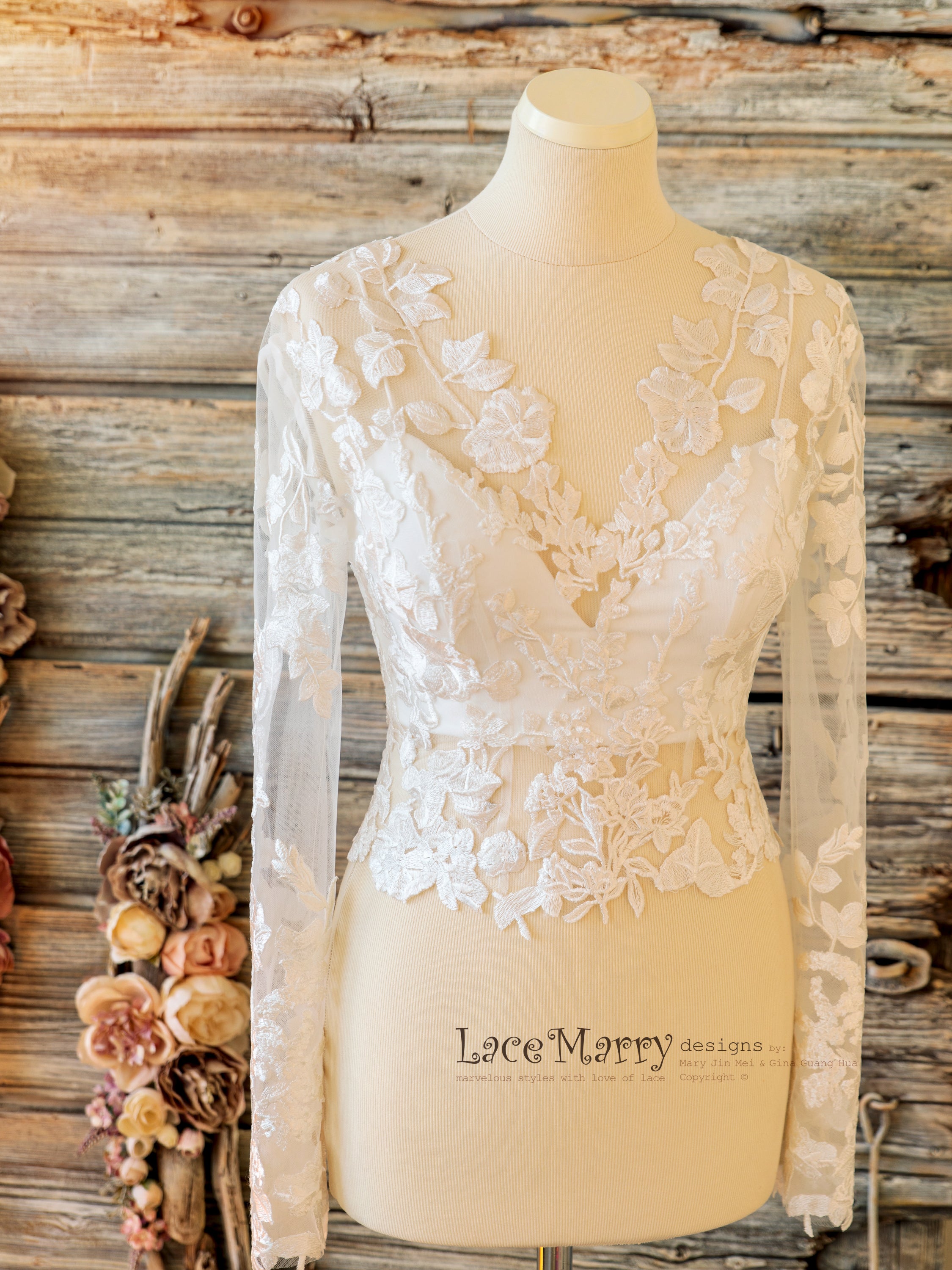Fitted Skirt Wedding Dress with Long Lace Sleeves