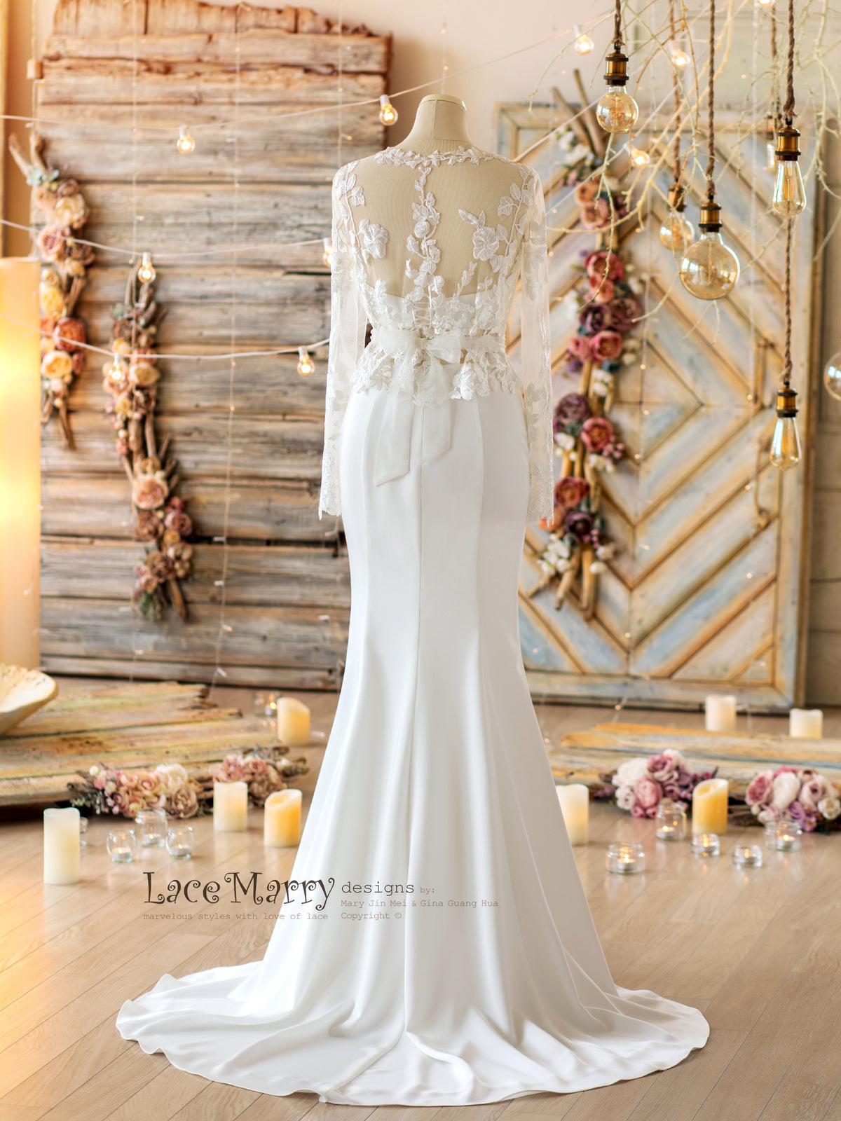 Fitted Skirt Wedding Dress with Long Lace Sleeves - LaceMarry Fitted Skirt Wedding Dress with Long Lace Sleeves - LaceMarry