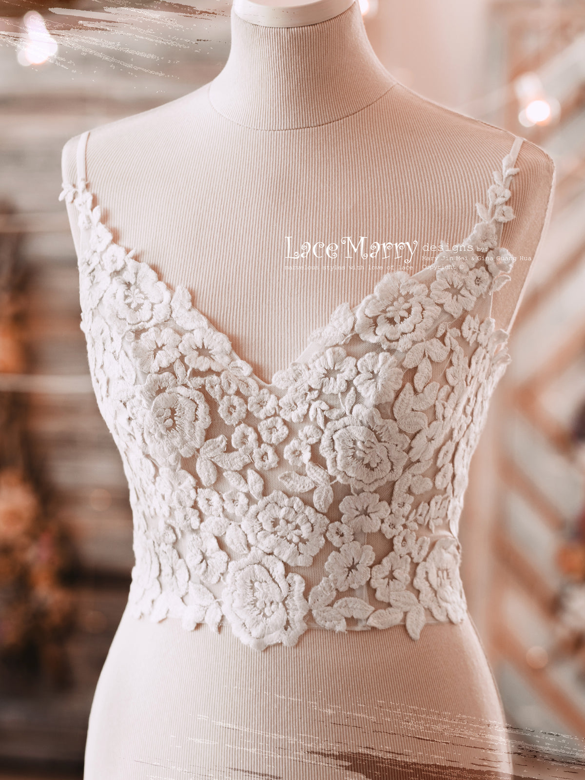 Elegant Bridal Lace Top with Floral Ornaments - LaceMarry Elegant Bridal Lace Top with Floral Ornaments - LaceMarry