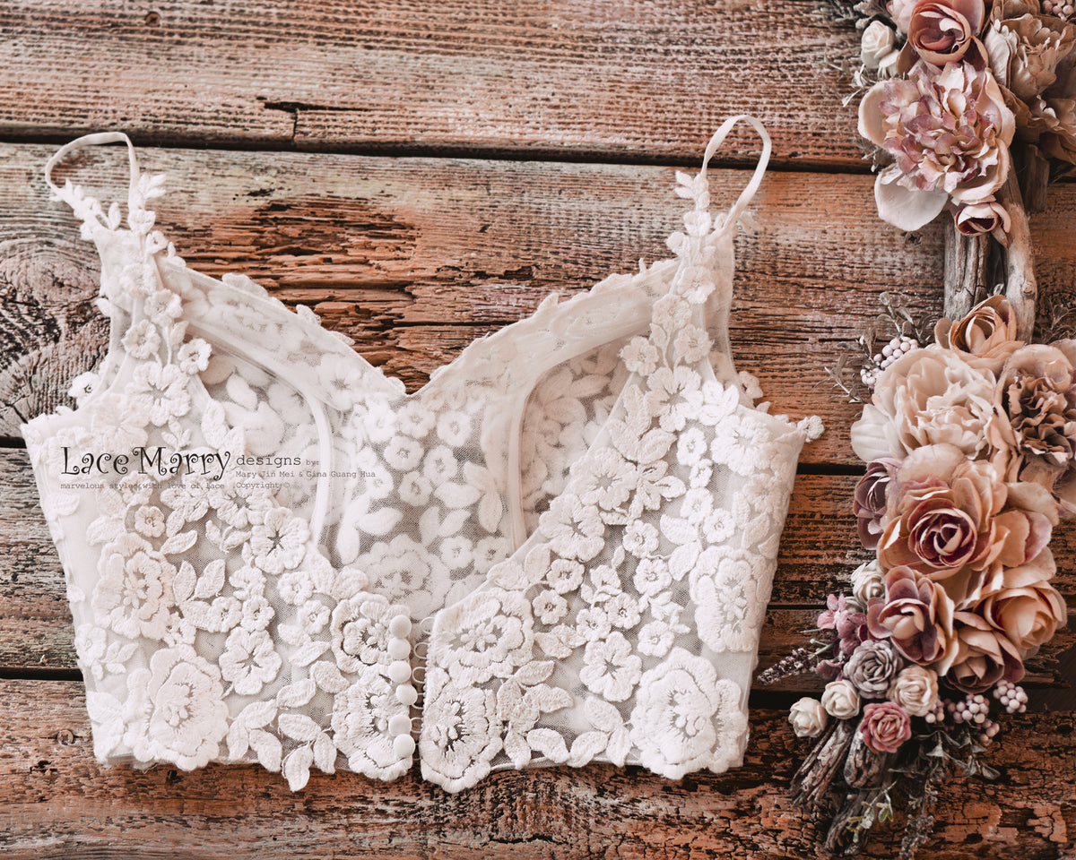 Bridal Lace Crop Top with Thin Straps