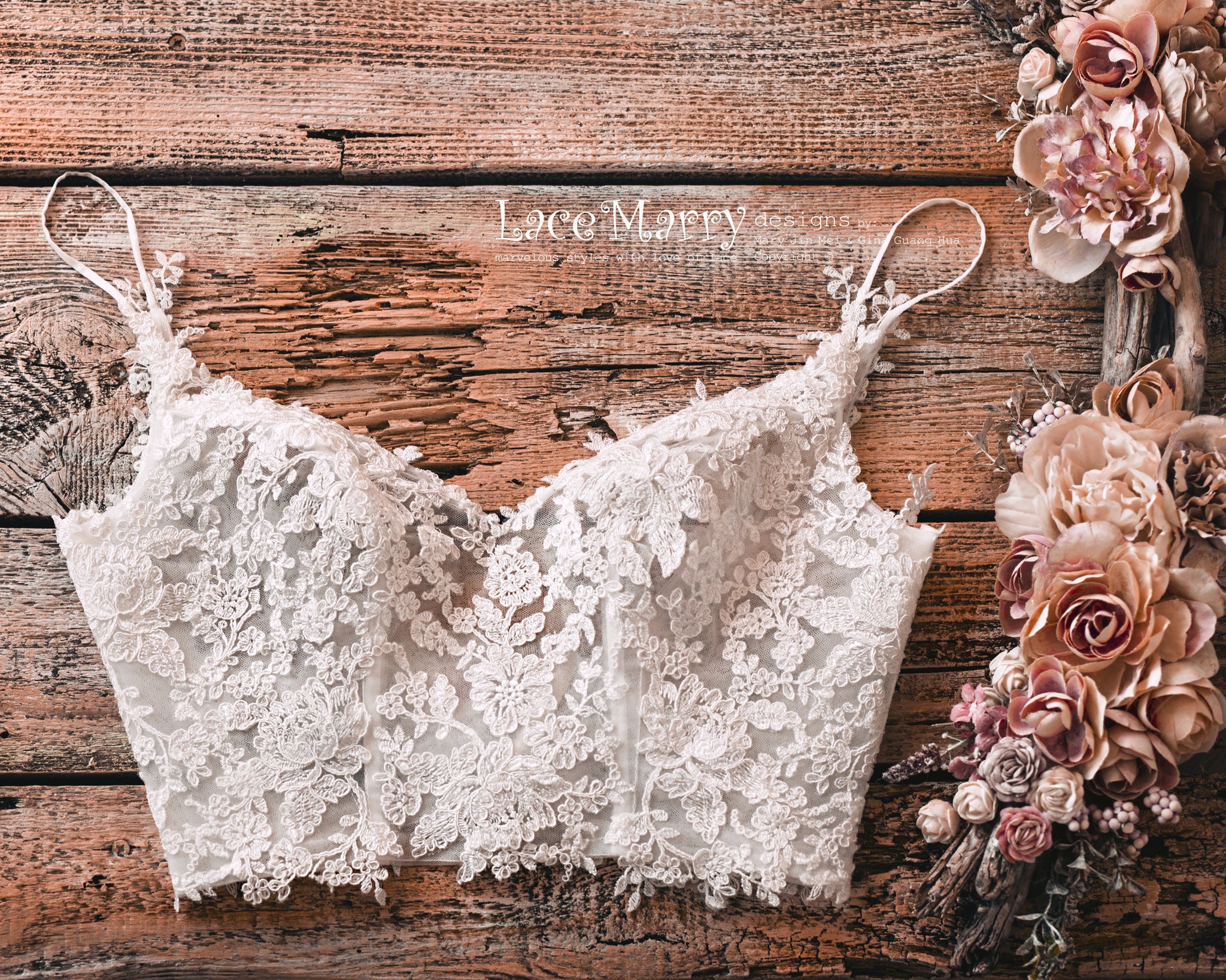 Bridal Lace Crop Top with Sexy Thin Straps - LaceMarry
