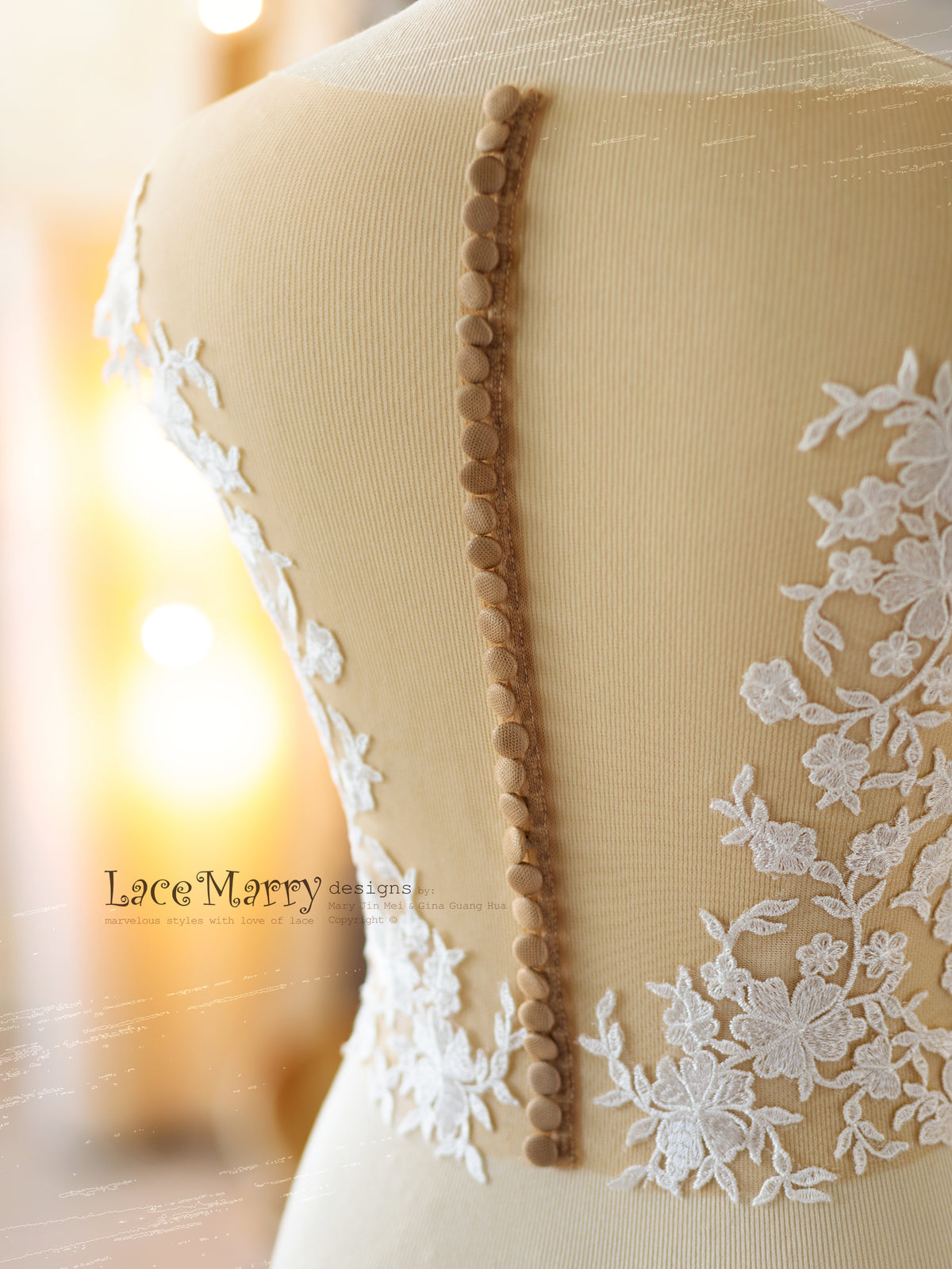 Nude Wedding Crop Top with Ivory Flowers